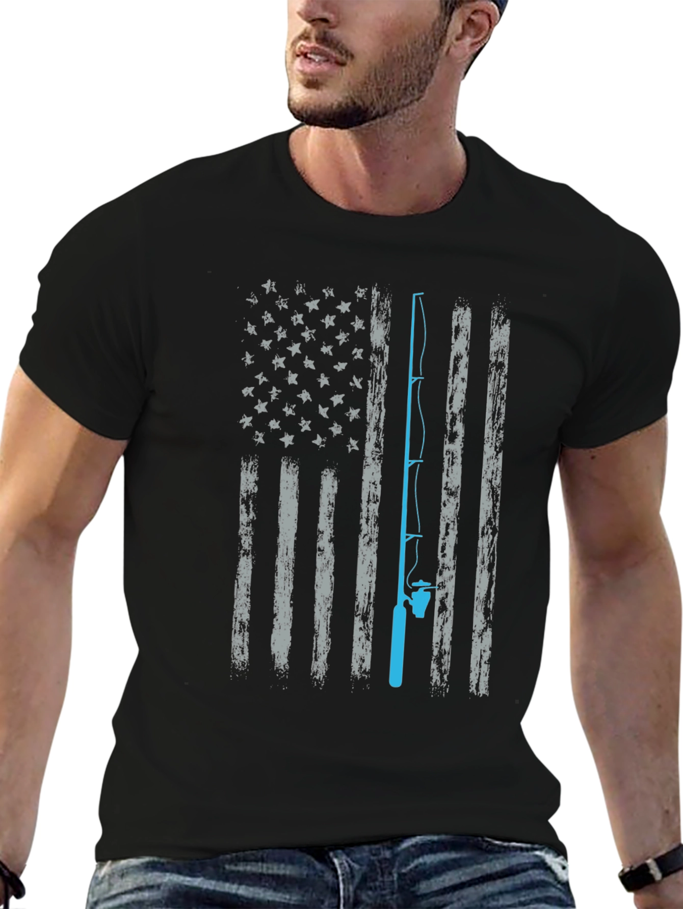 Fishing American Flag Graphic T-Shirt