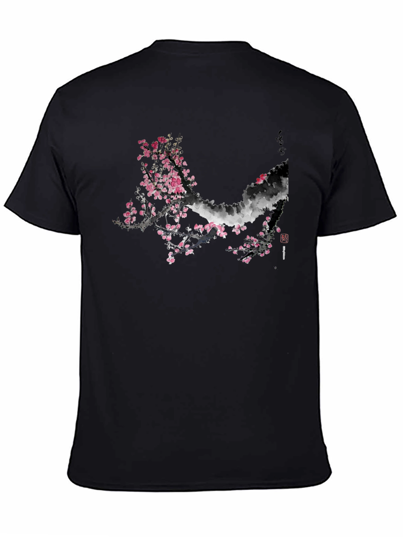Black T-Shirt with Cherry Blossom Design