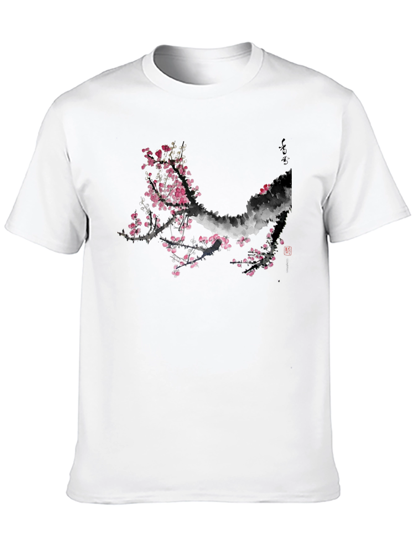 Black T-Shirt with Cherry Blossom Design
