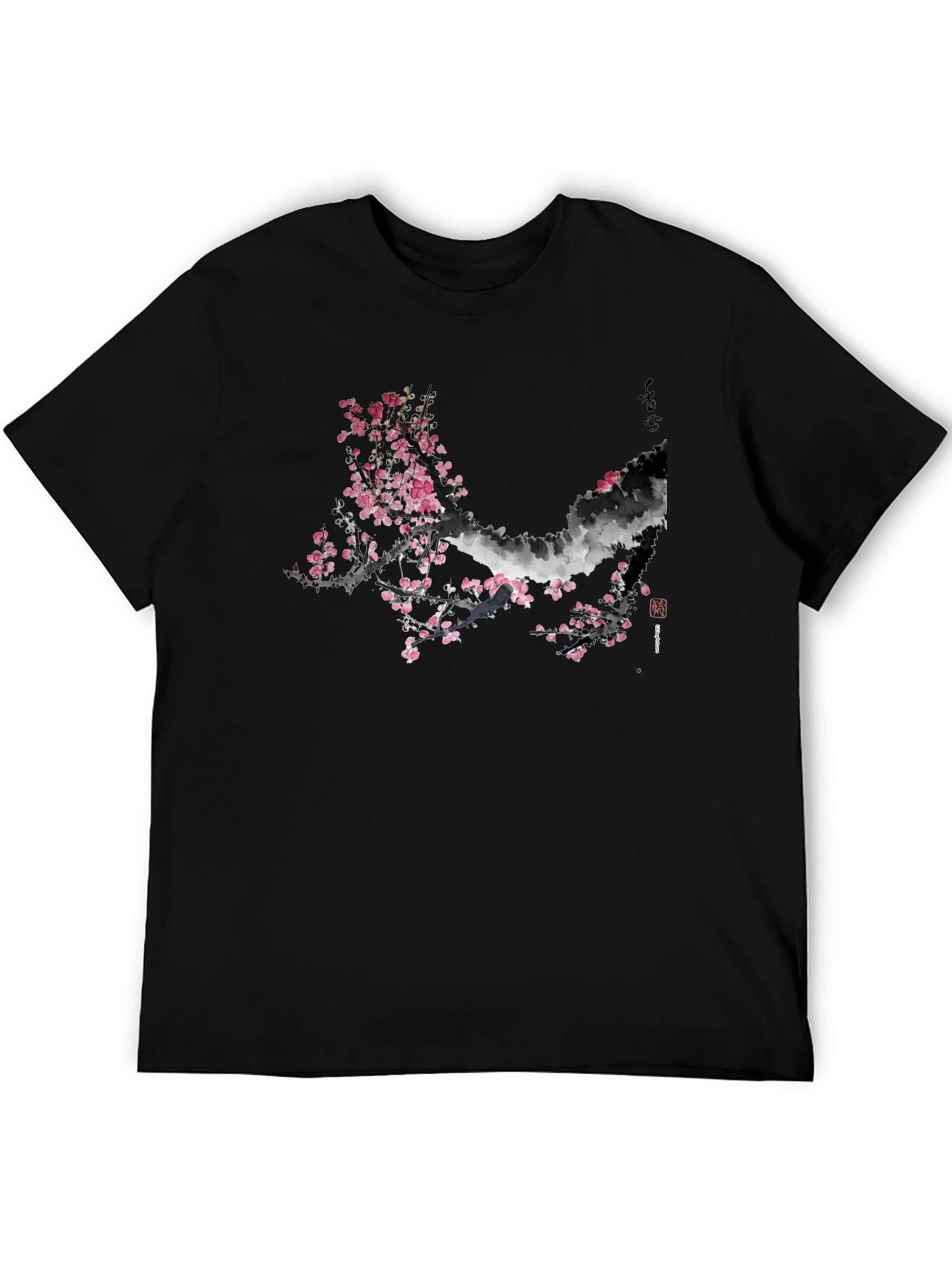 Black T-Shirt with Cherry Blossom Design
