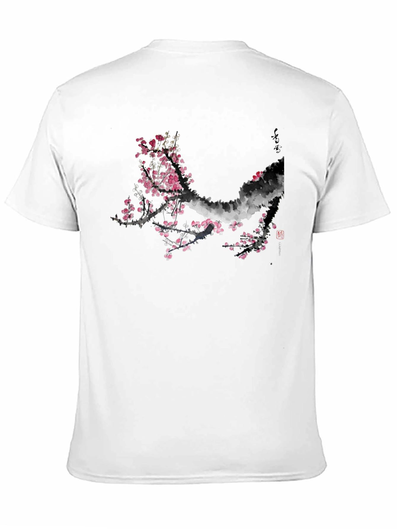 Black T-Shirt with Cherry Blossom Design