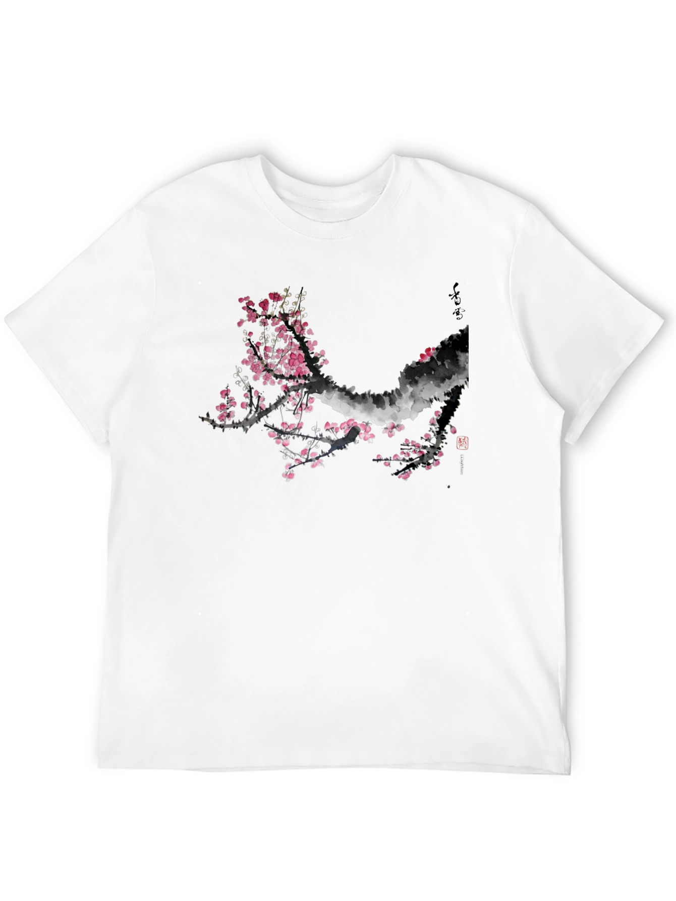 Black T-Shirt with Cherry Blossom Design