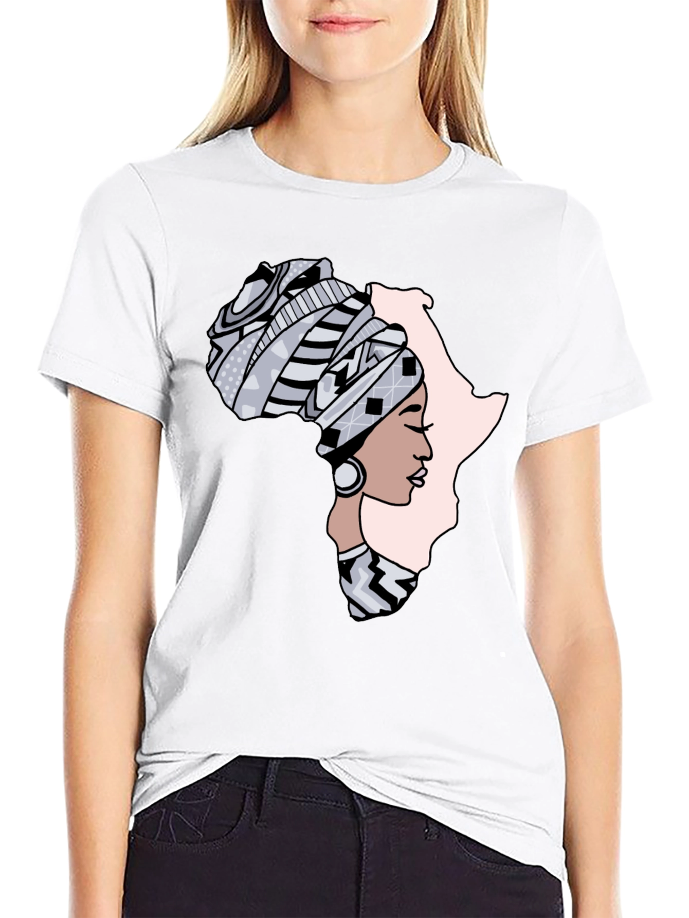 Africa Woman Graphic Tee - Black Cotton T-Shirt