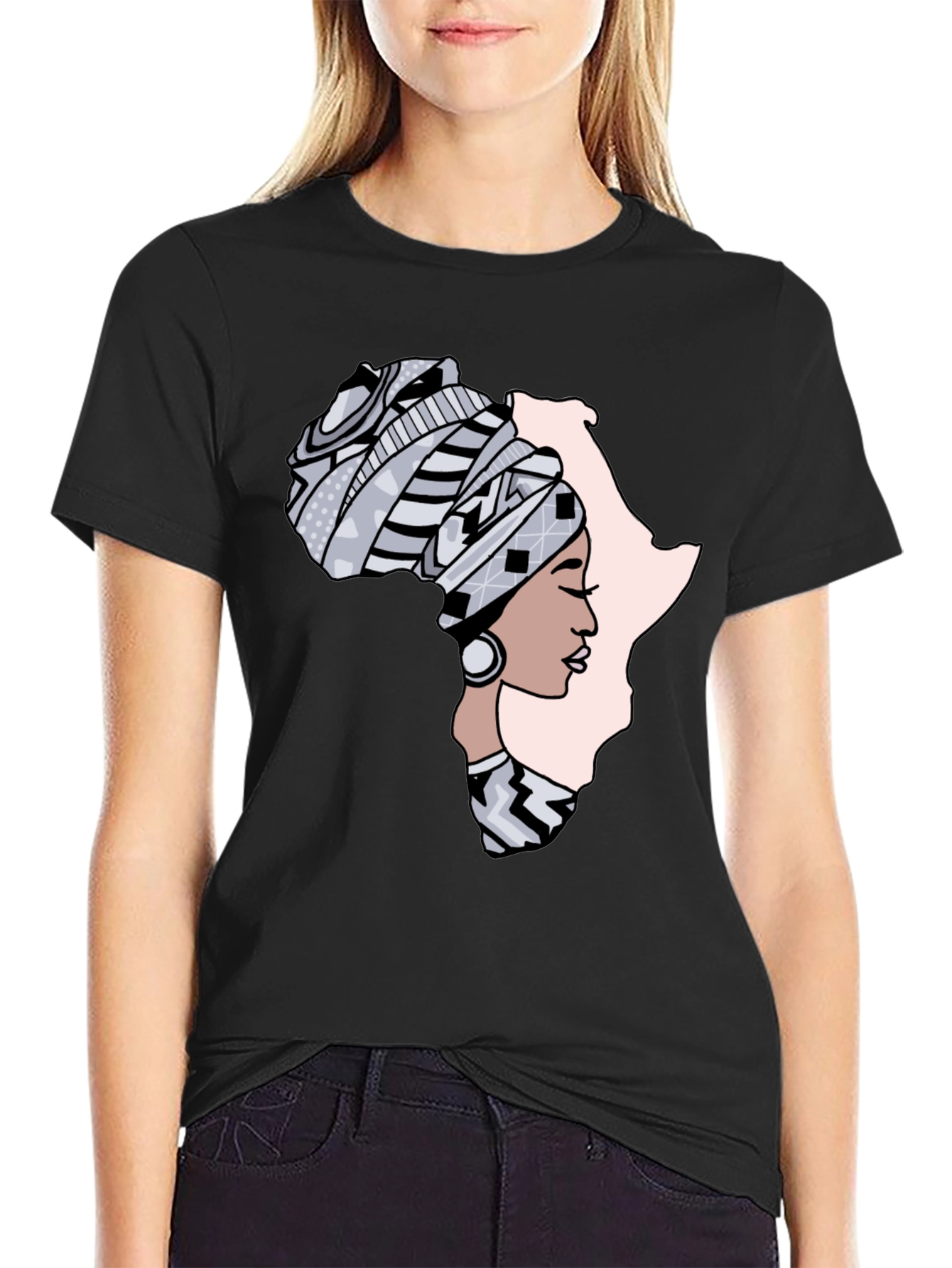 Africa Woman Graphic Tee - Black Cotton T-Shirt
