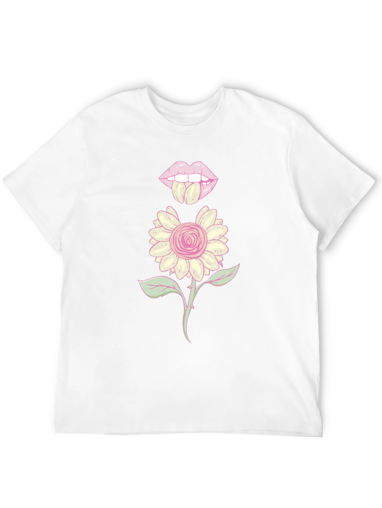 Black Graphic T-Shirt with Floral Lips Design