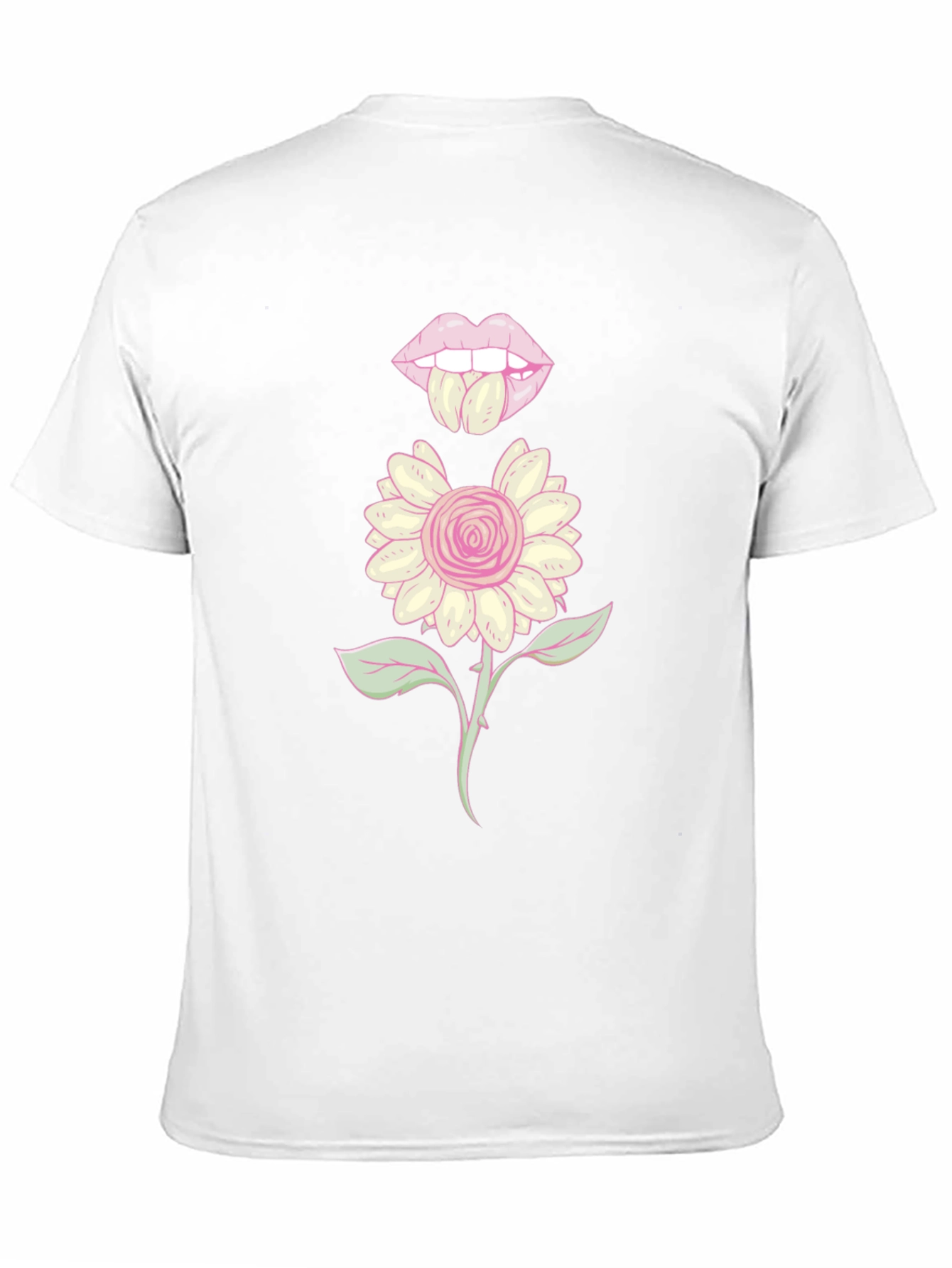 Black Graphic T-Shirt with Floral Lips Design