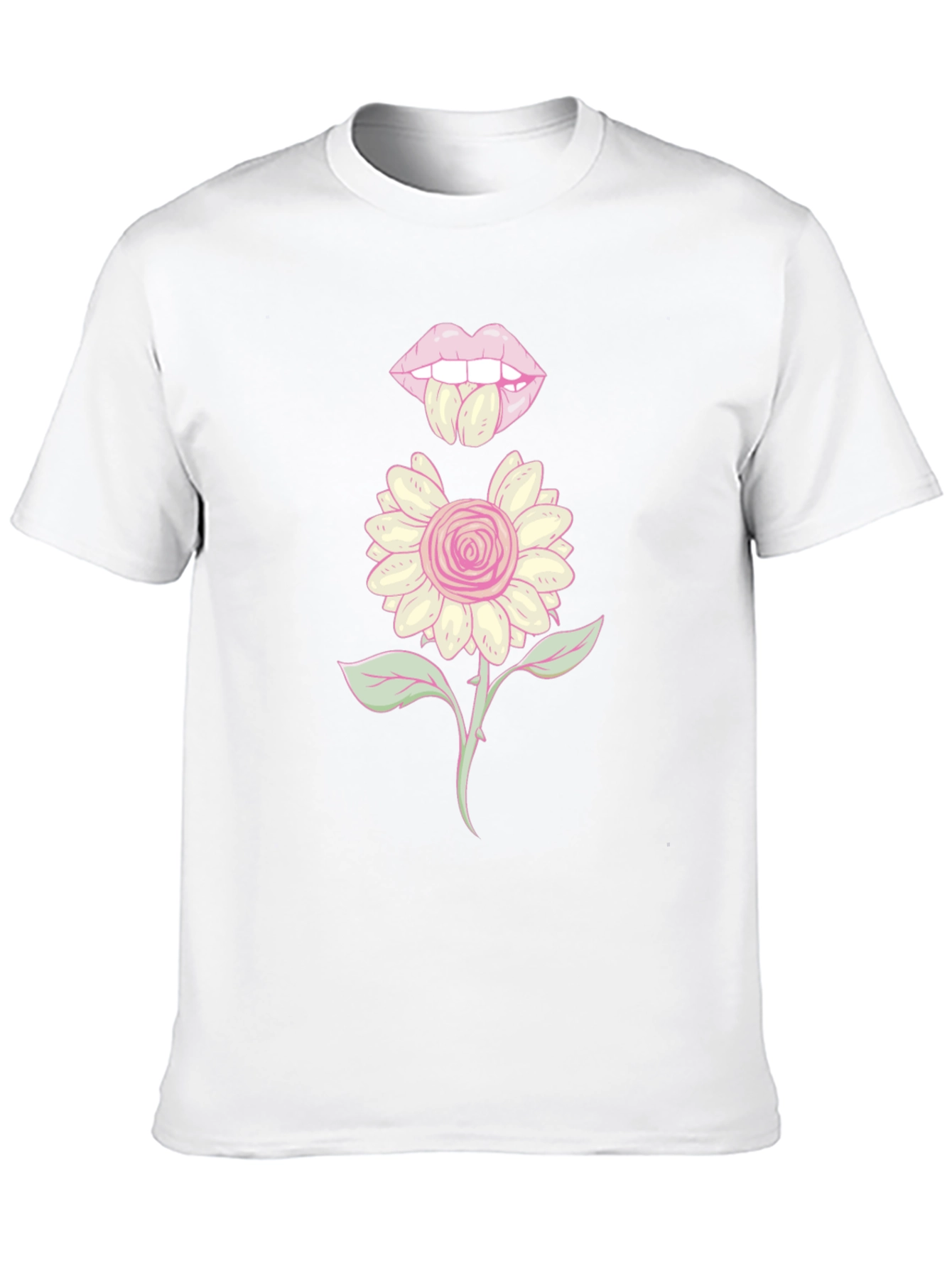 Black Graphic T-Shirt with Floral Lips Design