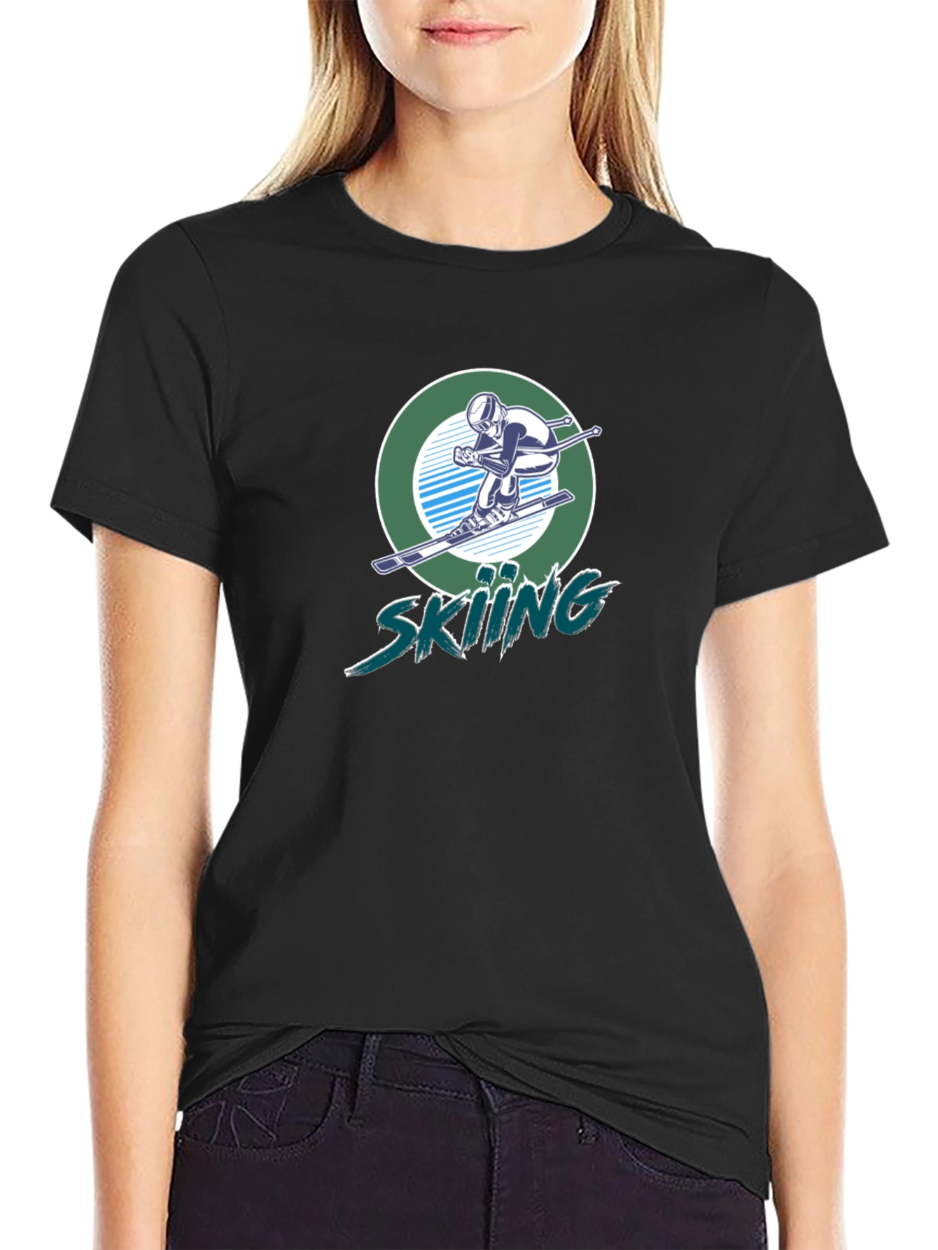 Skiing Graphic T-Shirt - Black