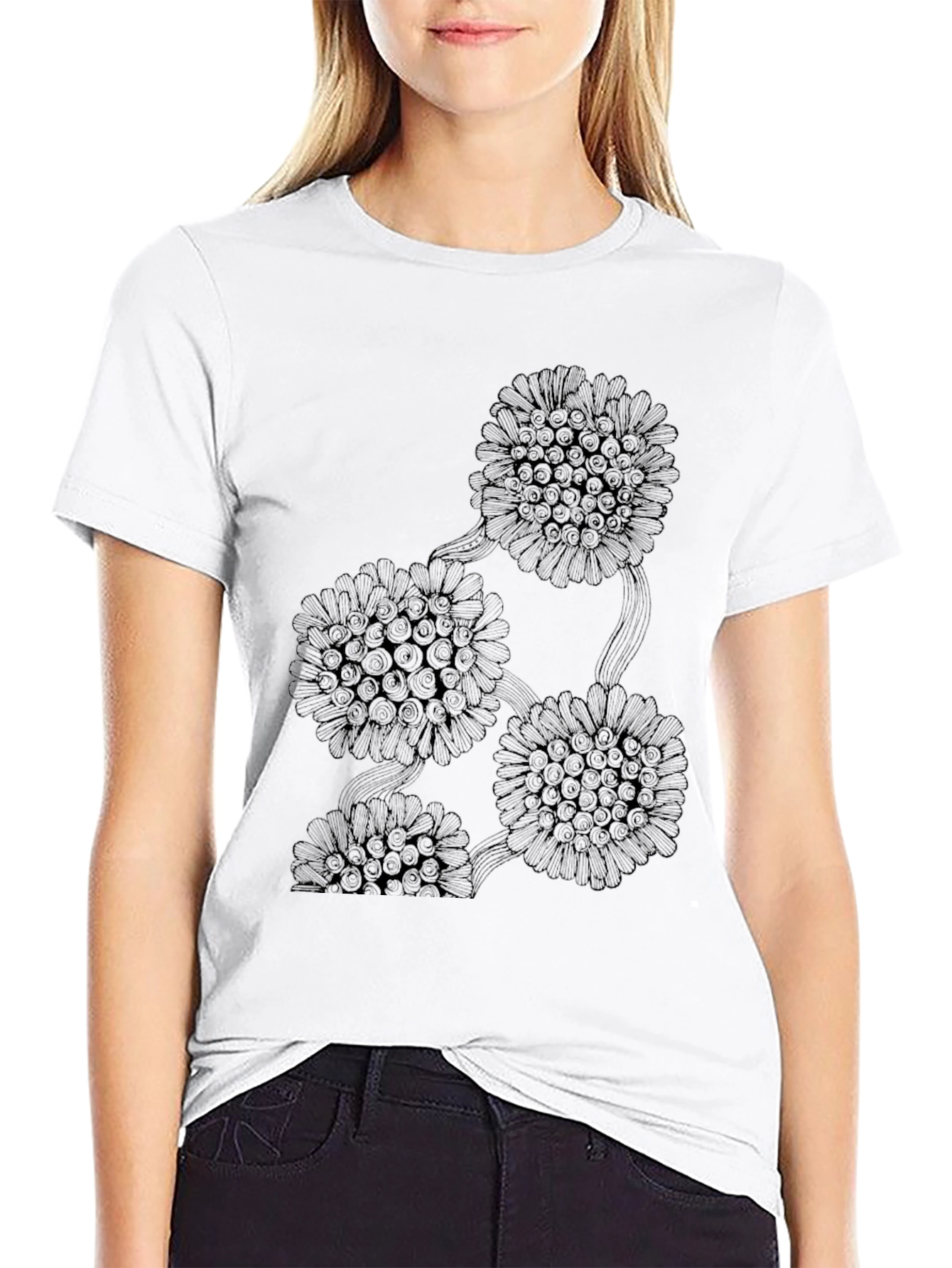 Modern Floral Graphic Black T-Shirt