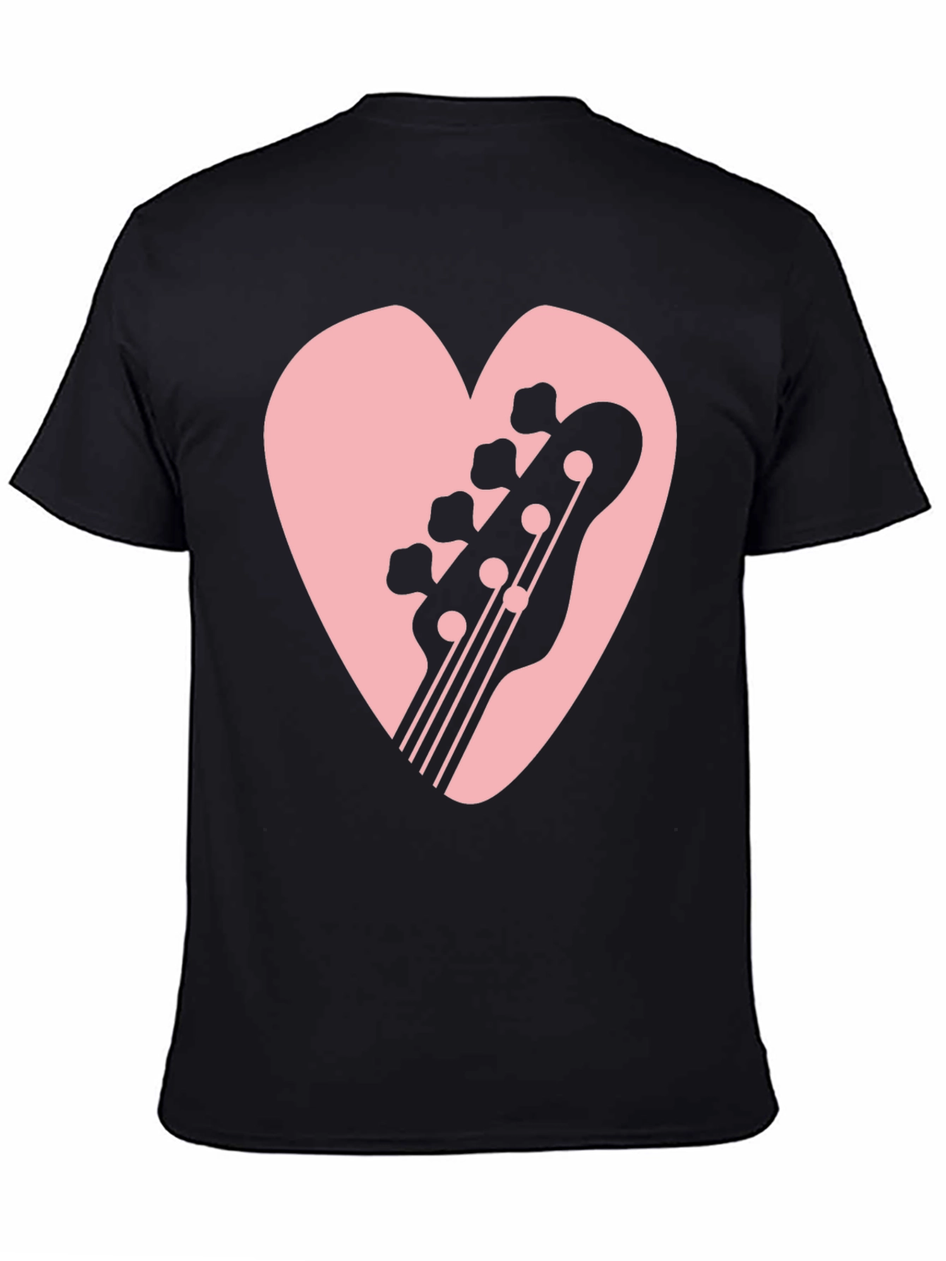 Bass Guitar Heart Graphic Black T-Shirt