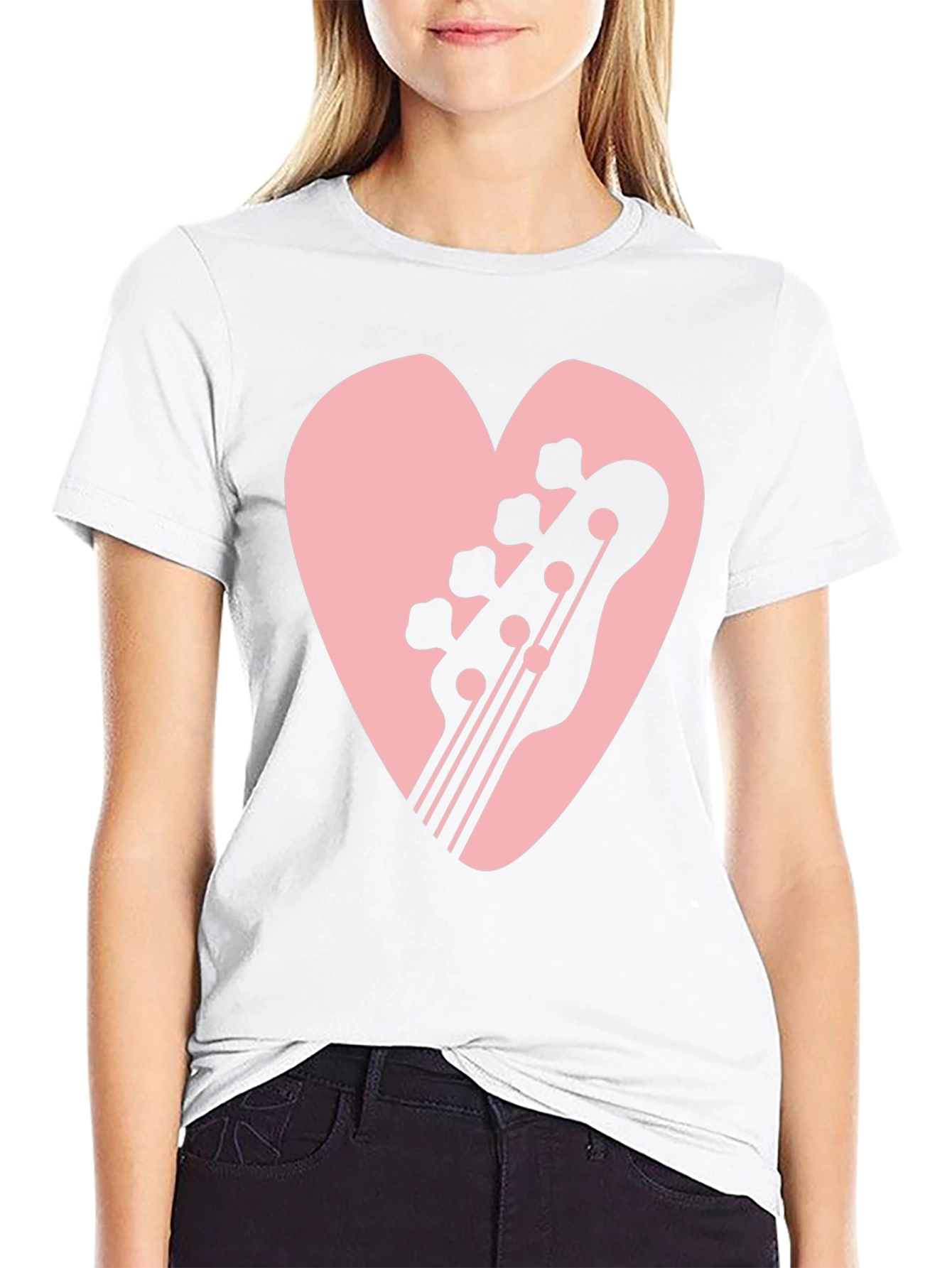 Bass Guitar Heart Graphic Black T-Shirt