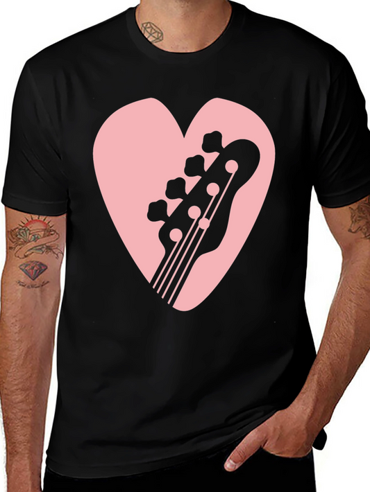 Bass Guitar Heart Graphic Black T-Shirt