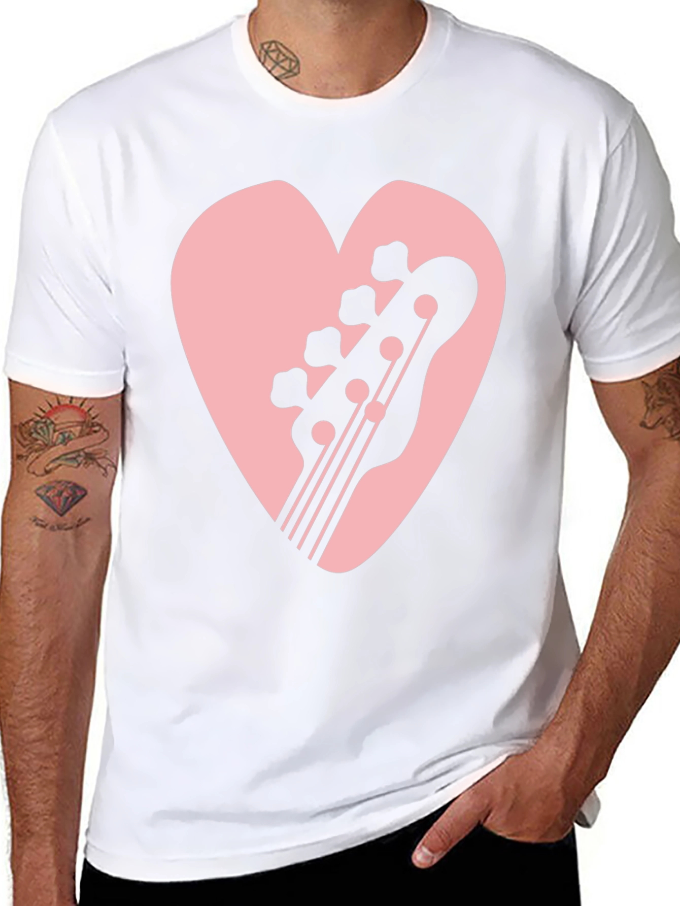 Bass Guitar Heart Graphic Black T-Shirt