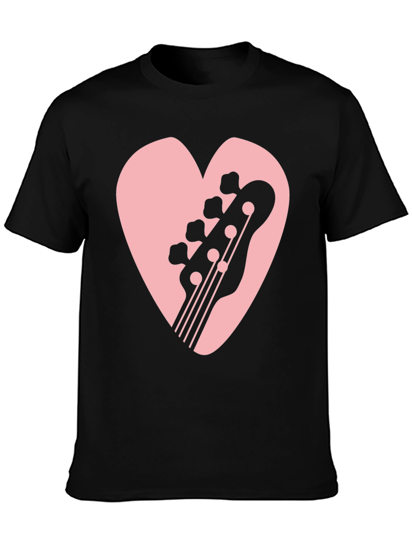 Bass Guitar Heart Graphic Black T-Shirt