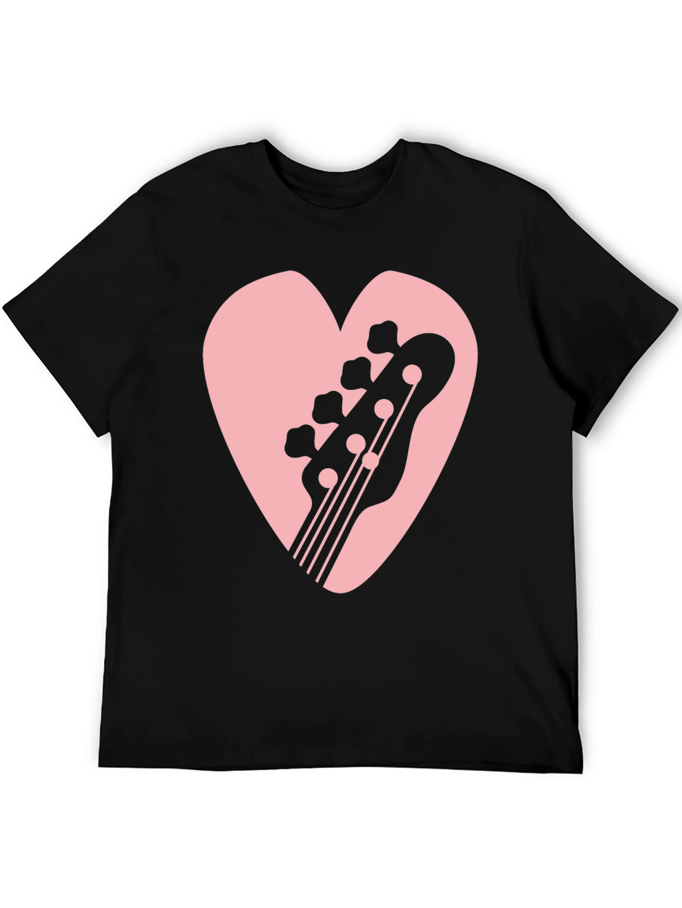 Bass Guitar Heart Graphic Black T-Shirt