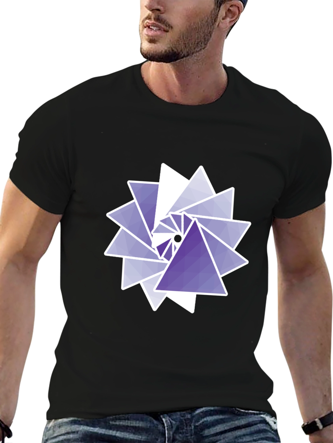 Geometric Triangle Swirl Graphic Tee - Modern Design