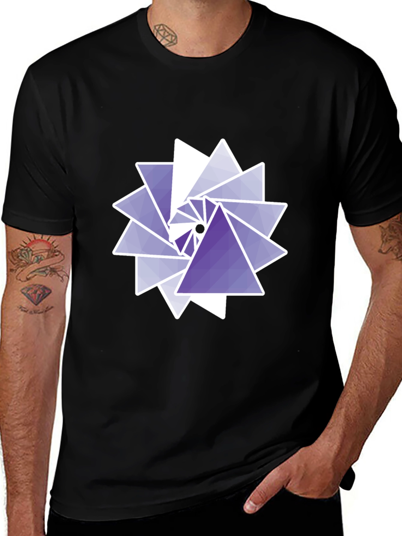 Geometric Triangle Swirl Graphic Tee - Modern Design