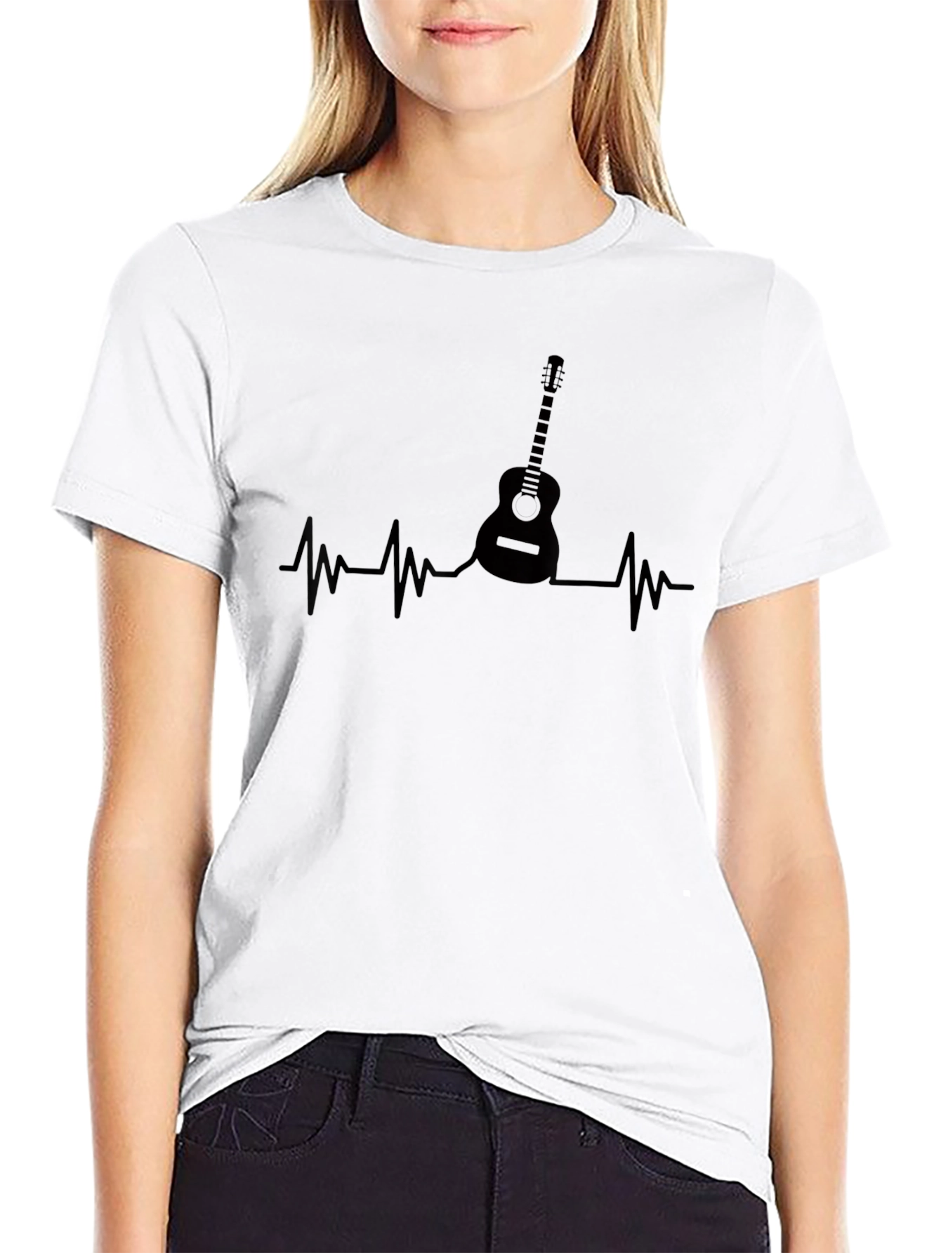 Guitar Heartbeat Black T-Shirt - Music Lover Tee