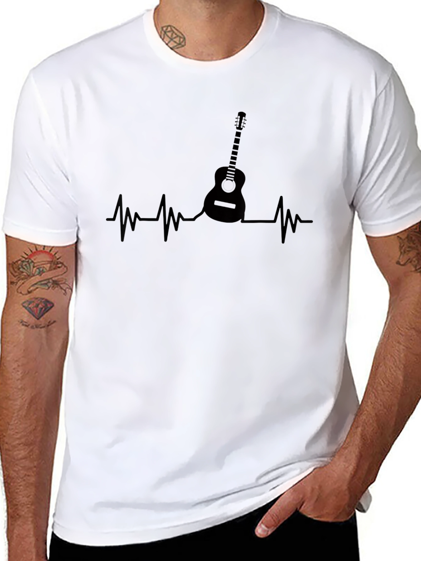 Guitar Heartbeat Black T-Shirt - Music Lover Tee