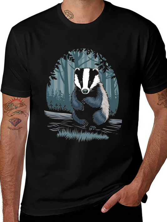 Badger in Forest Graphic Tee - Mens Black T-Shirt