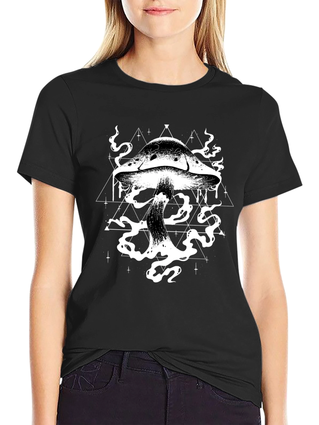 Mystic Mushroom Graphic Tee - Black Cotton T-Shirt