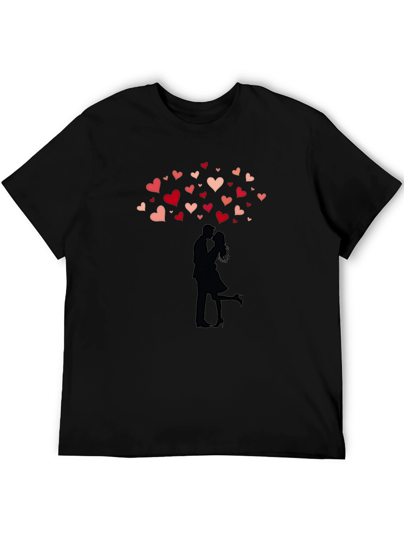 Romantic Couple Hearts Graphic Tee - Black