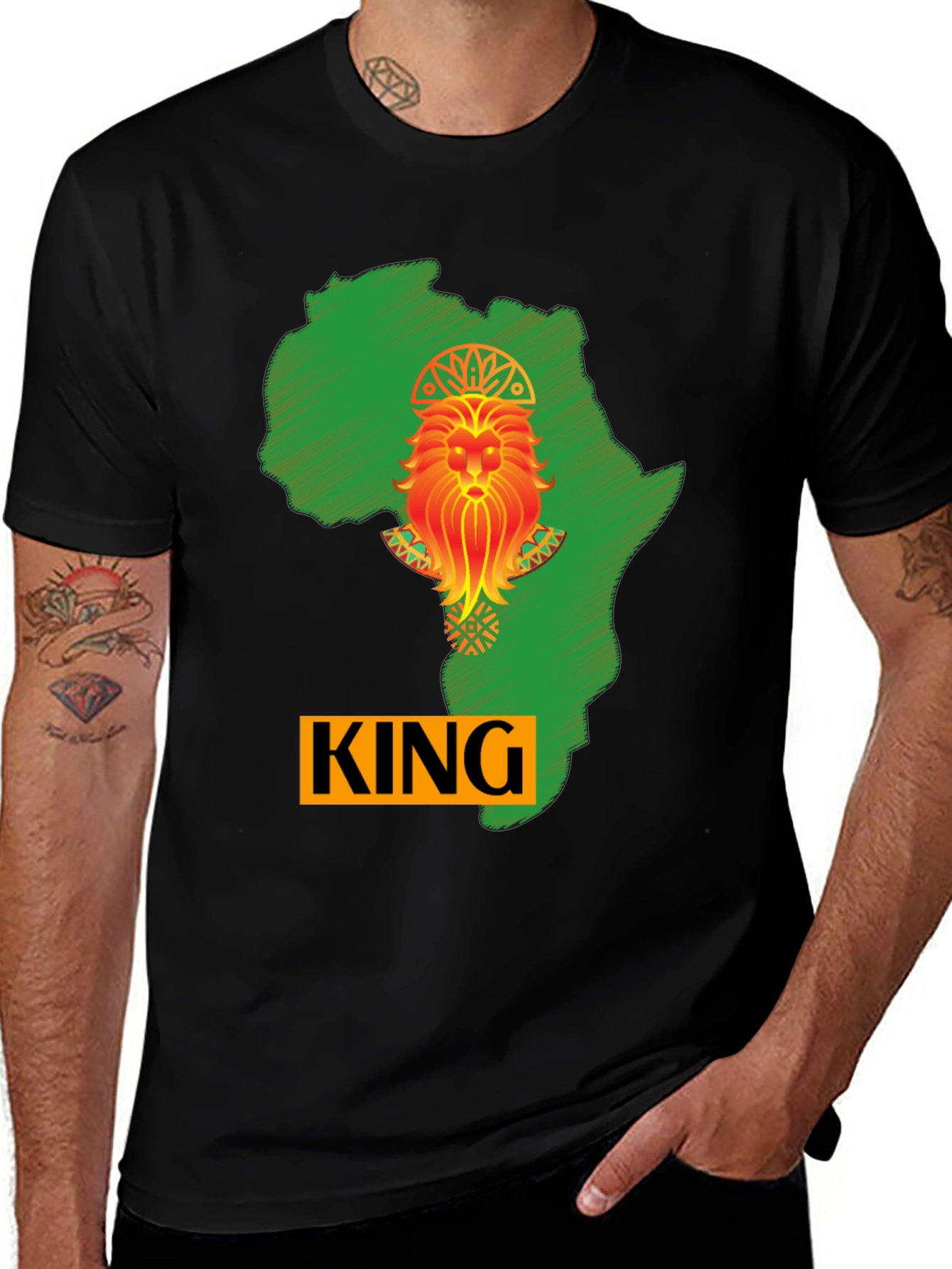 African King Lion Black T-Shirt