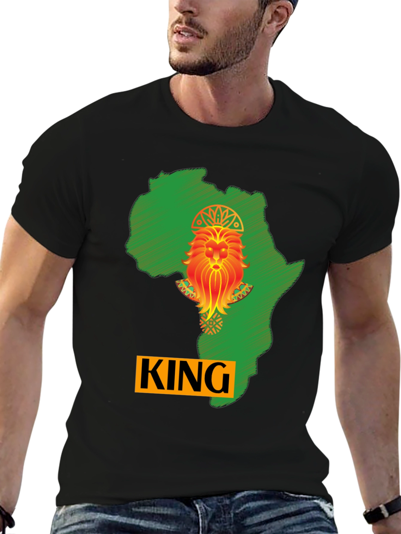 African King Lion Black T-Shirt