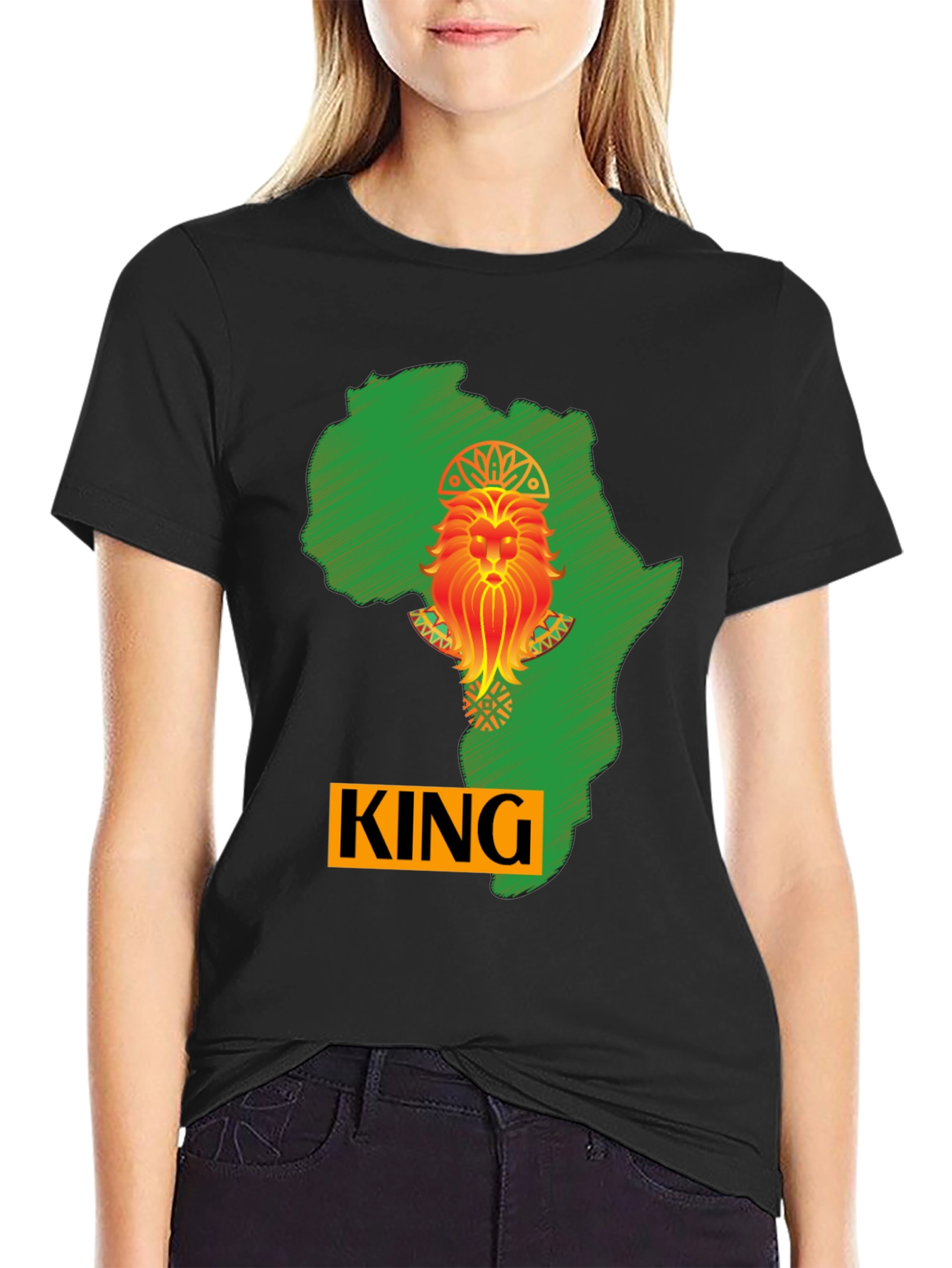 African King Lion Black T-Shirt
