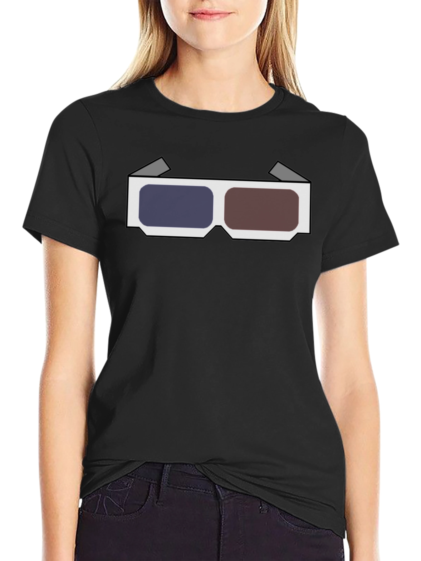 Retro 3D Glasses Graphic Tee - Black
