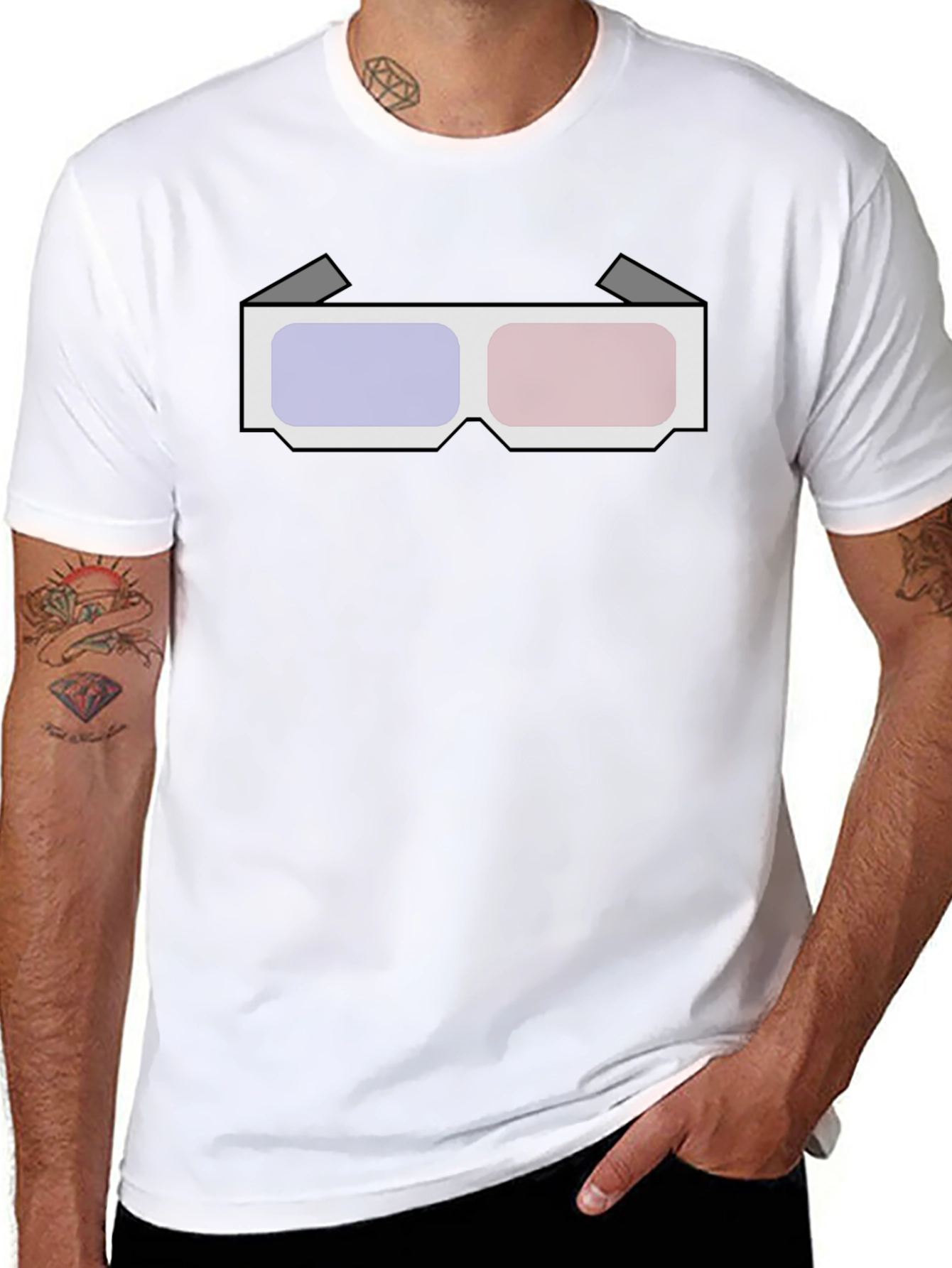 Retro 3D Glasses Graphic Tee - Black