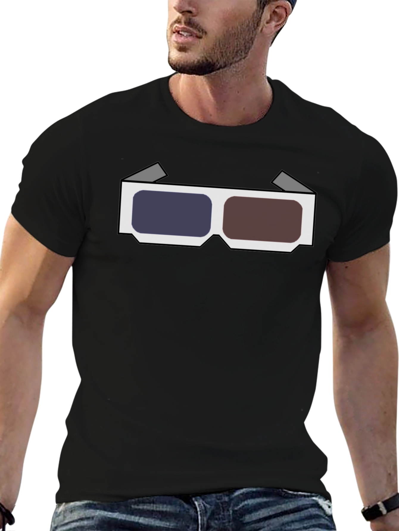 Retro 3D Glasses Graphic Tee - Black