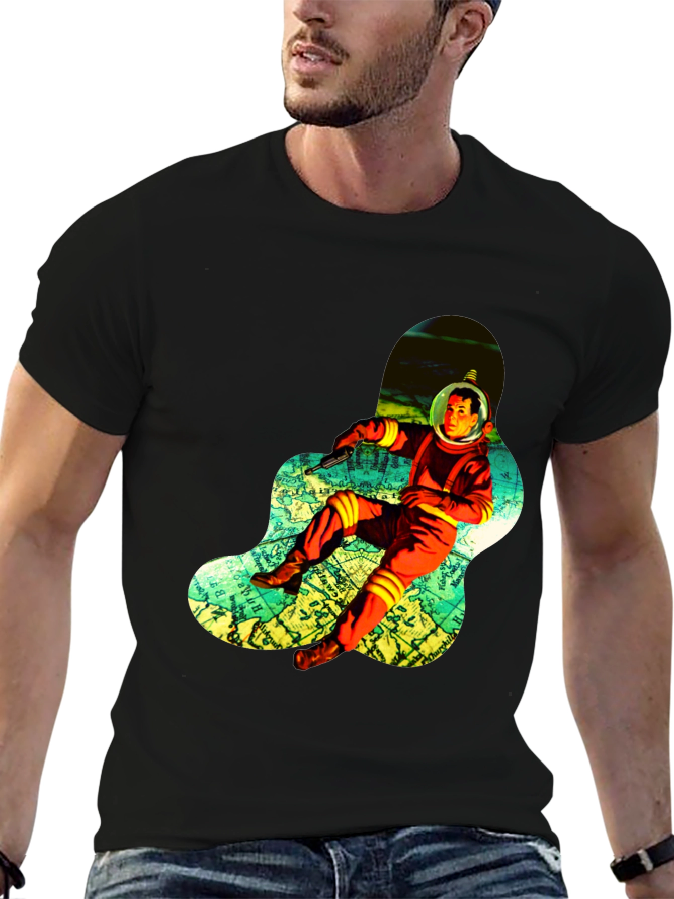 Retro Spaceman Graphic Tee - Black