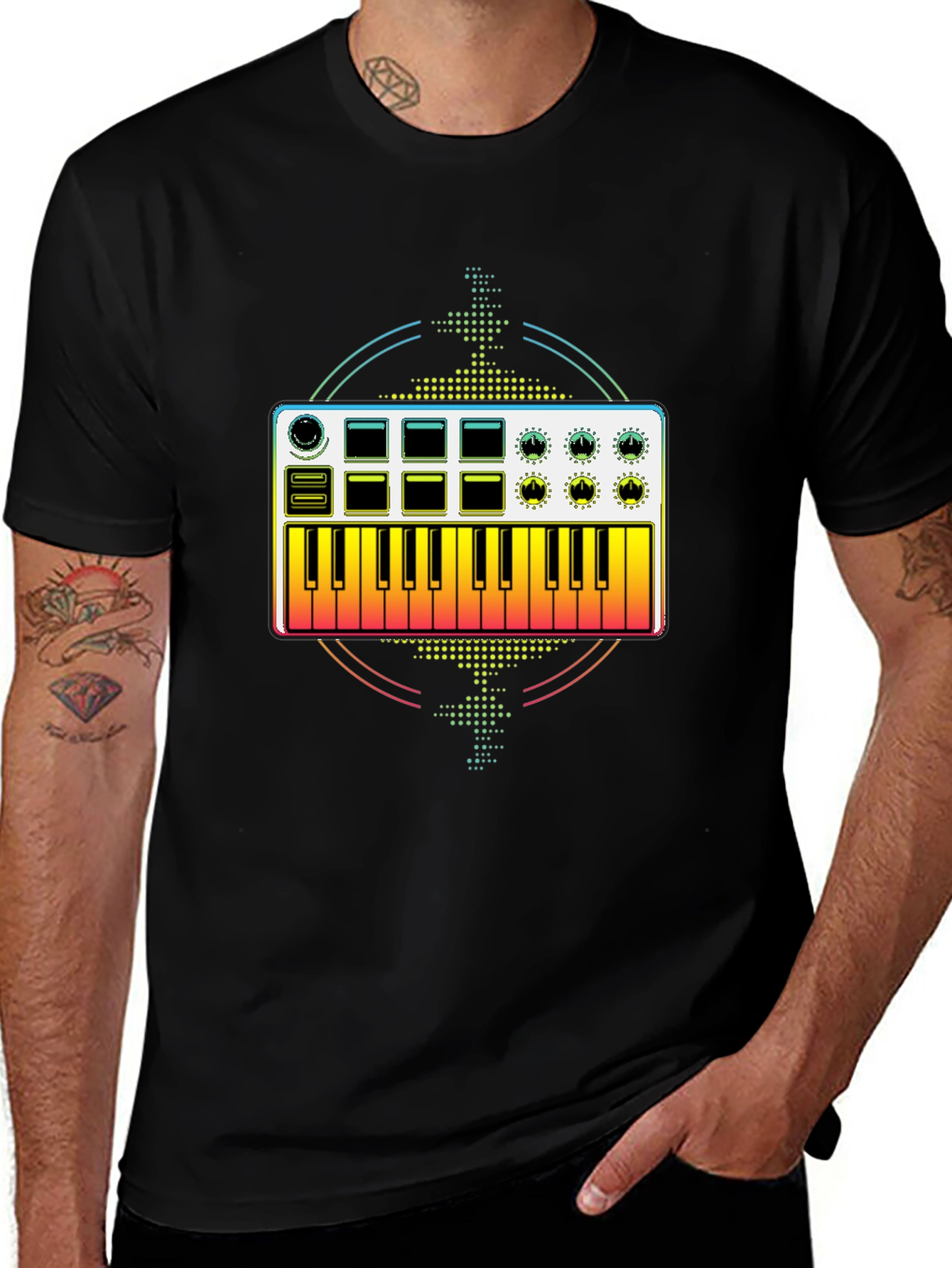 Keyboard Synthesizer Graphic Tee - Black
