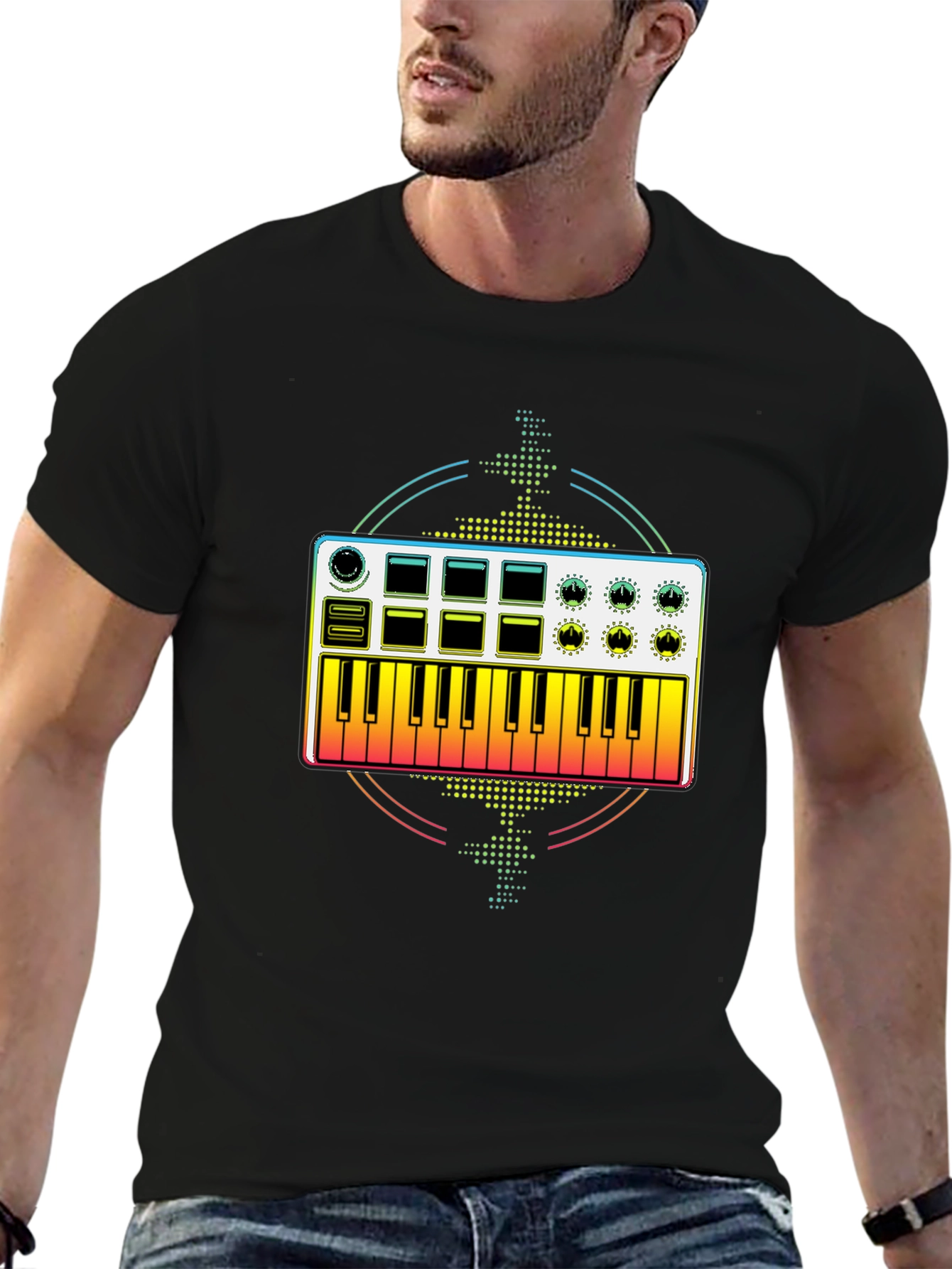 Keyboard Synthesizer Graphic Tee - Black