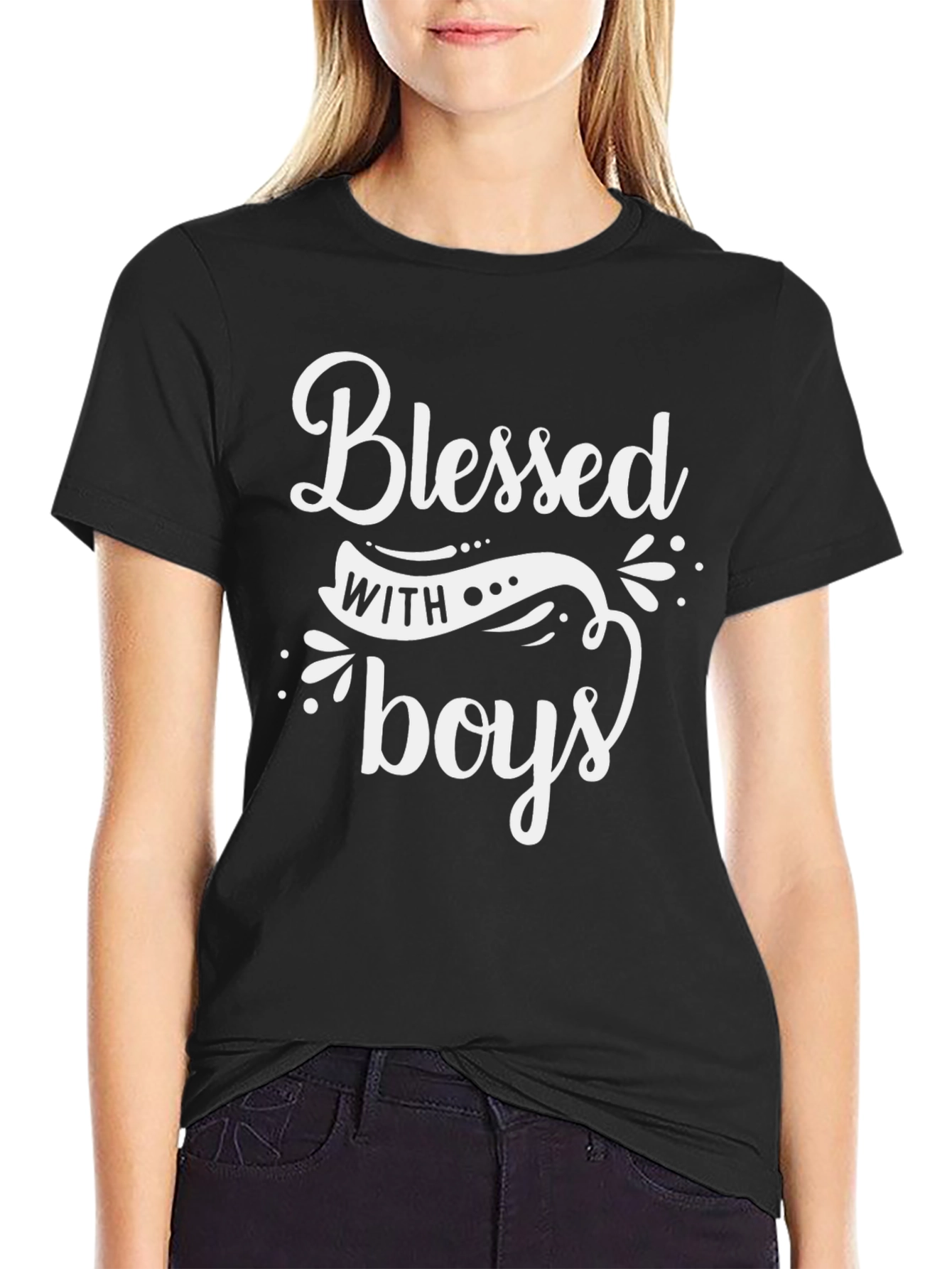 Blessed with Boys Graphic Tee - Black Casual T-Shirt