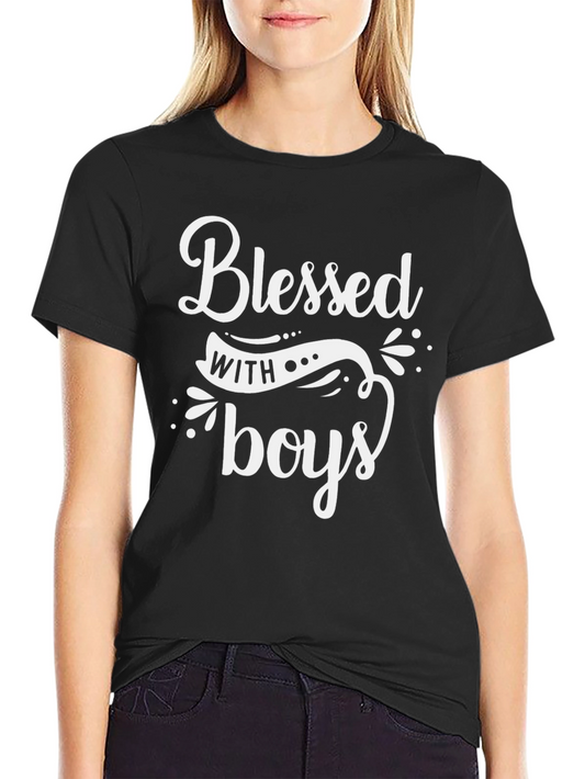 Blessed with Boys Graphic Tee - Black Casual T-Shirt