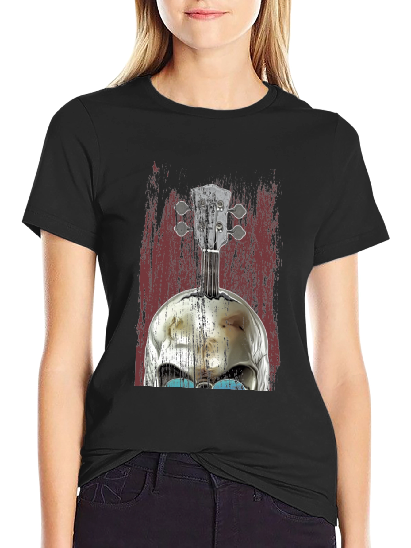 Skull Banjo Graphic Tee - Rockabilly Style