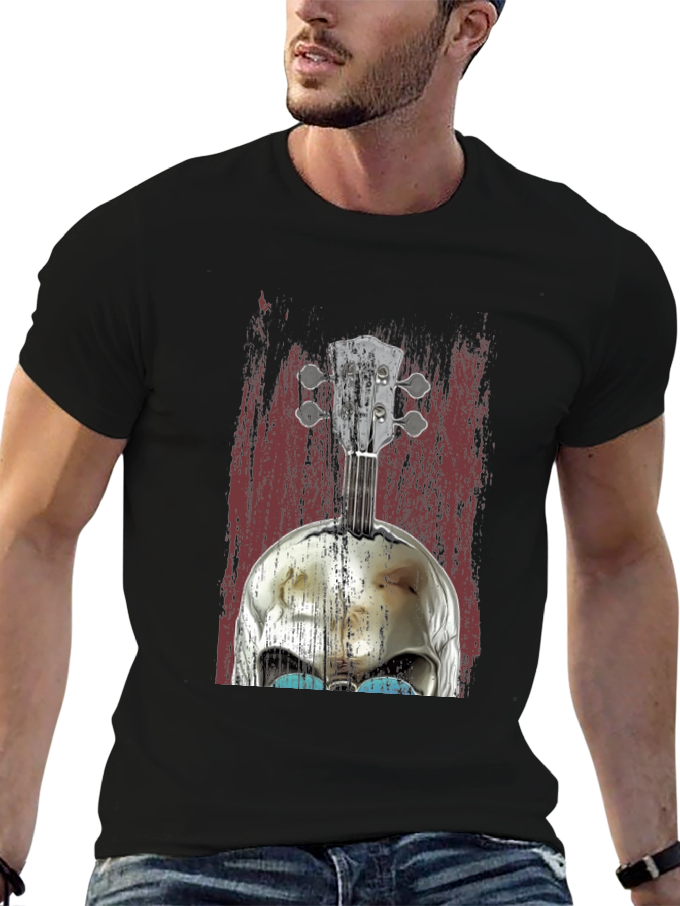 Skull Banjo Graphic Tee - Rockabilly Style