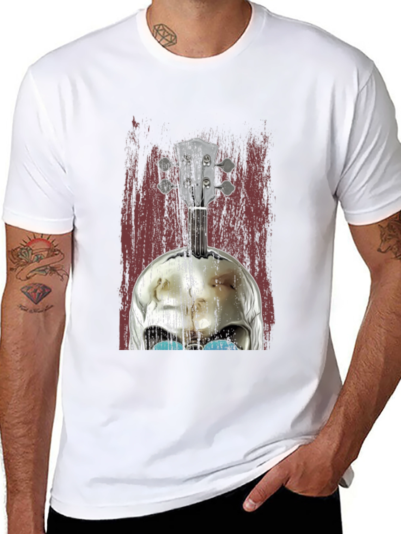 Skull Banjo Graphic Tee - Rockabilly Style