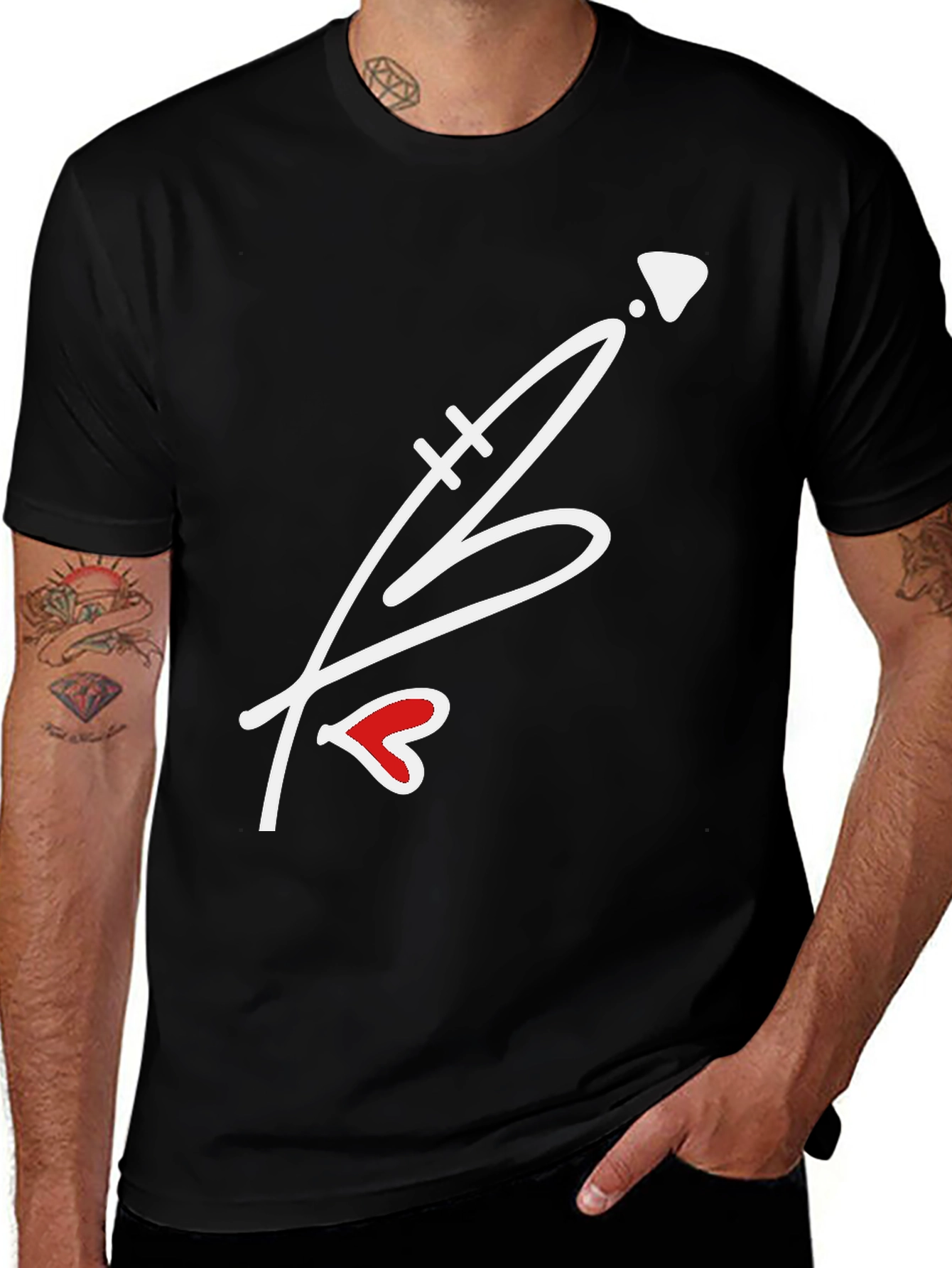 Heart Arrow Graphic Black T-Shirt - Casual Wear