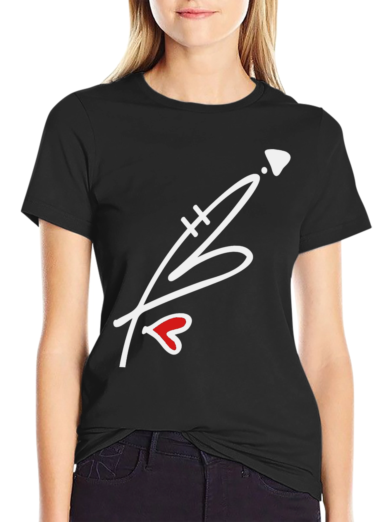 Heart Arrow Graphic Black T-Shirt - Casual Wear