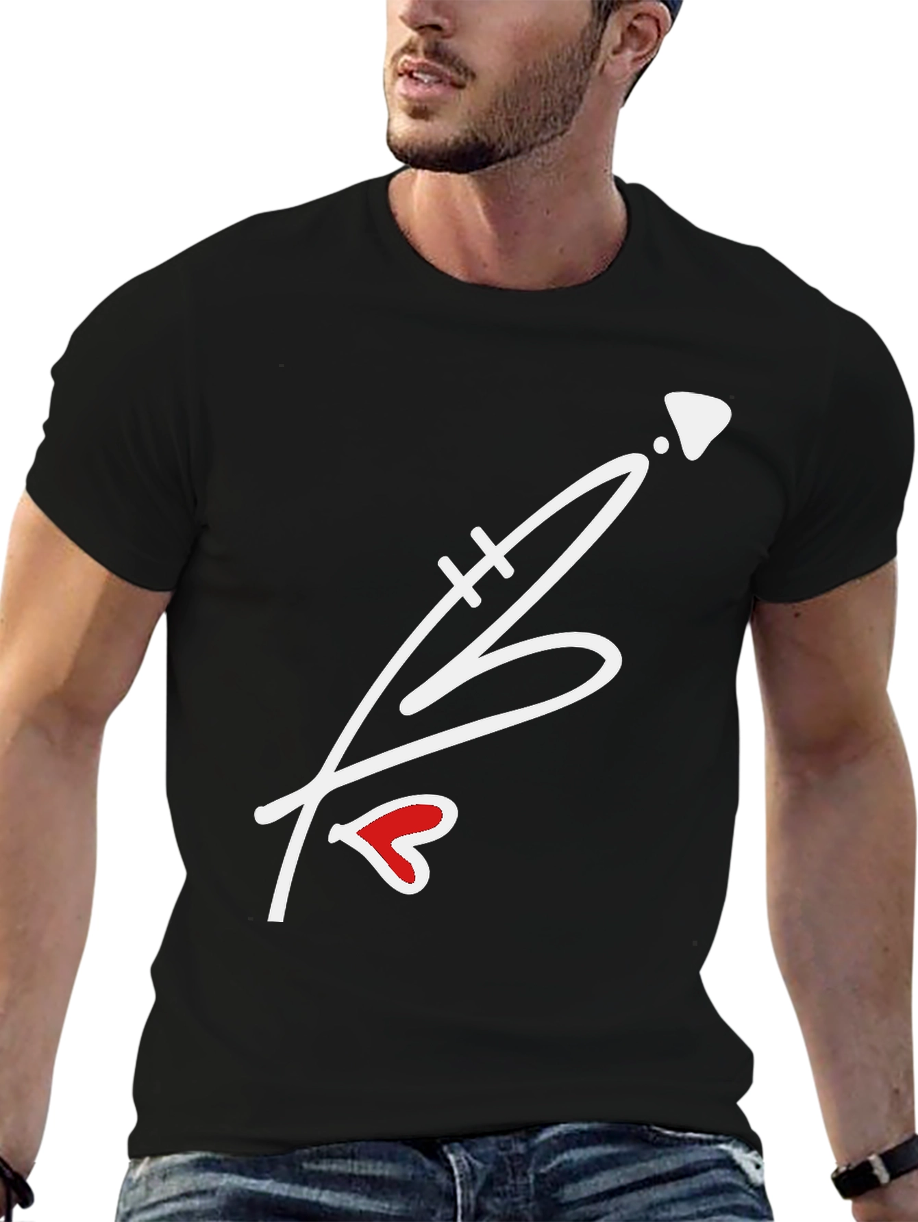 Heart Arrow Graphic Black T-Shirt - Casual Wear