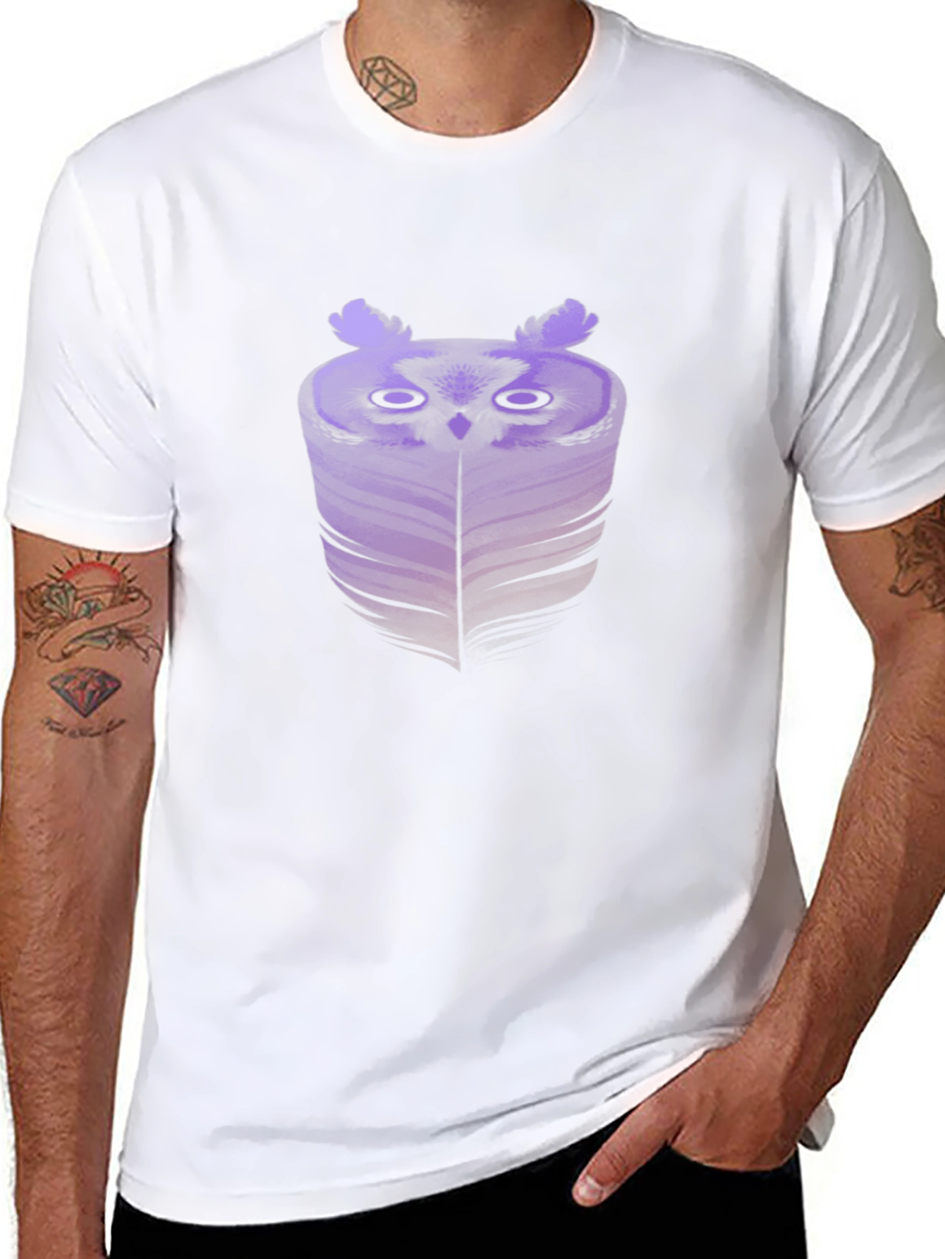 Abstract Owl Graphic Tee - Black Cotton Blend