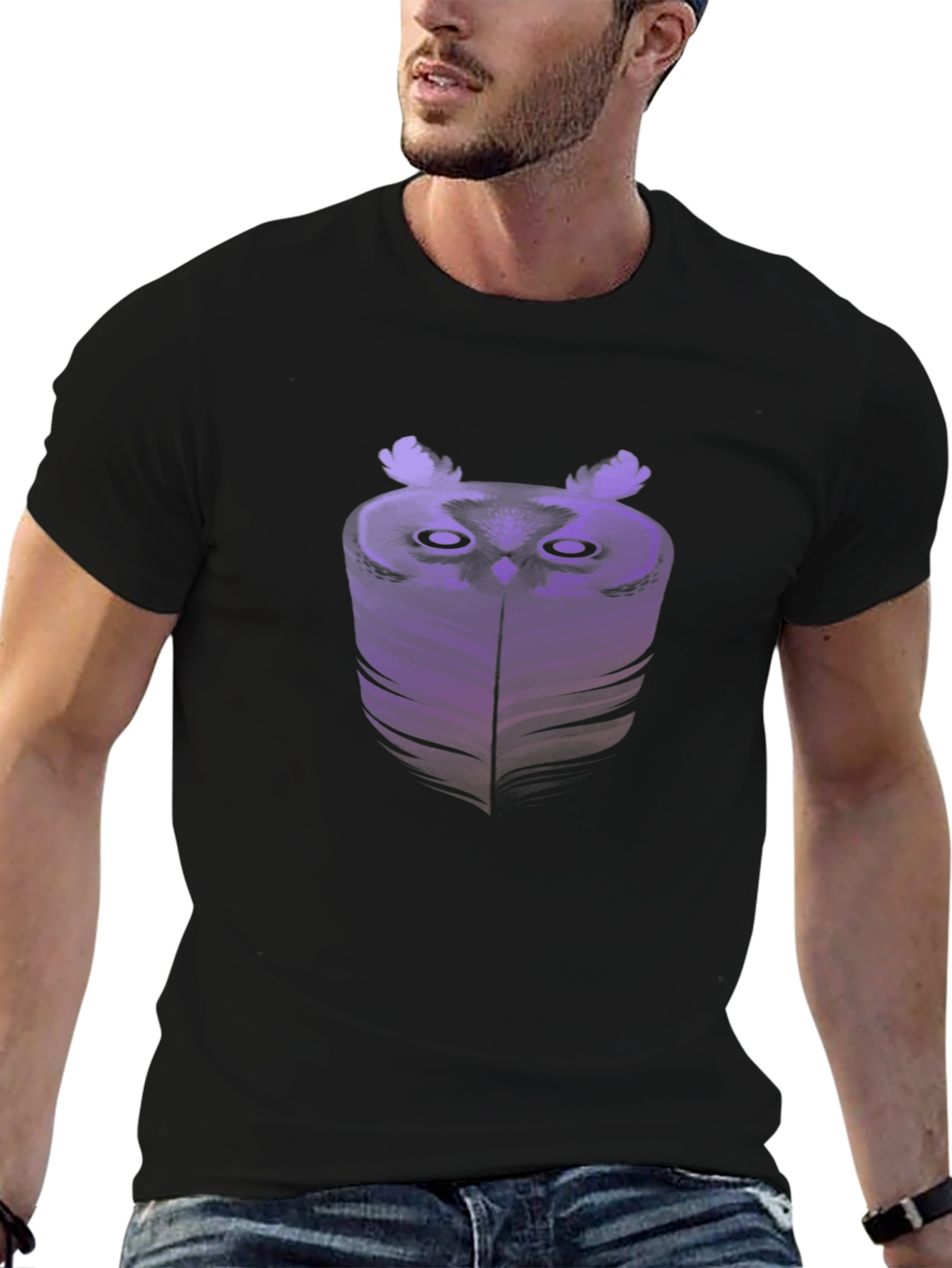 Abstract Owl Graphic Tee - Black Cotton Blend