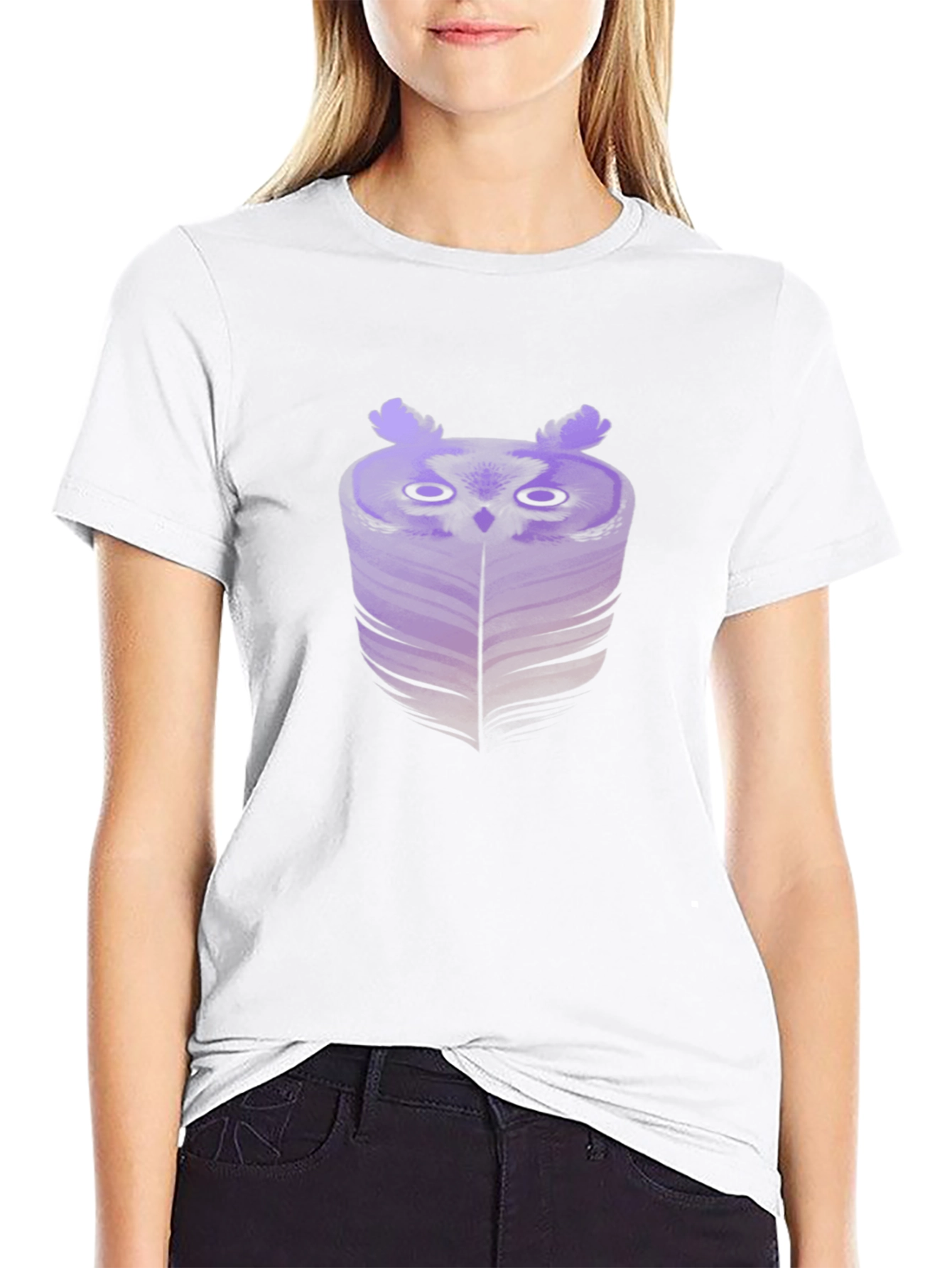Abstract Owl Graphic Tee - Black Cotton Blend