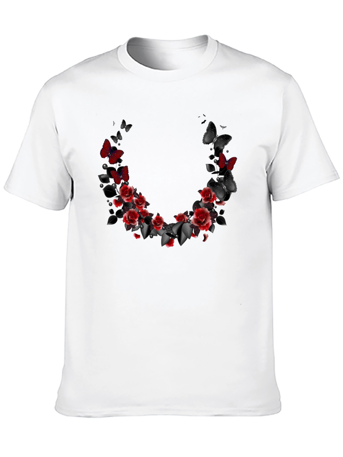 Floral Butterfly T-Shirt - Gothic Rose Design