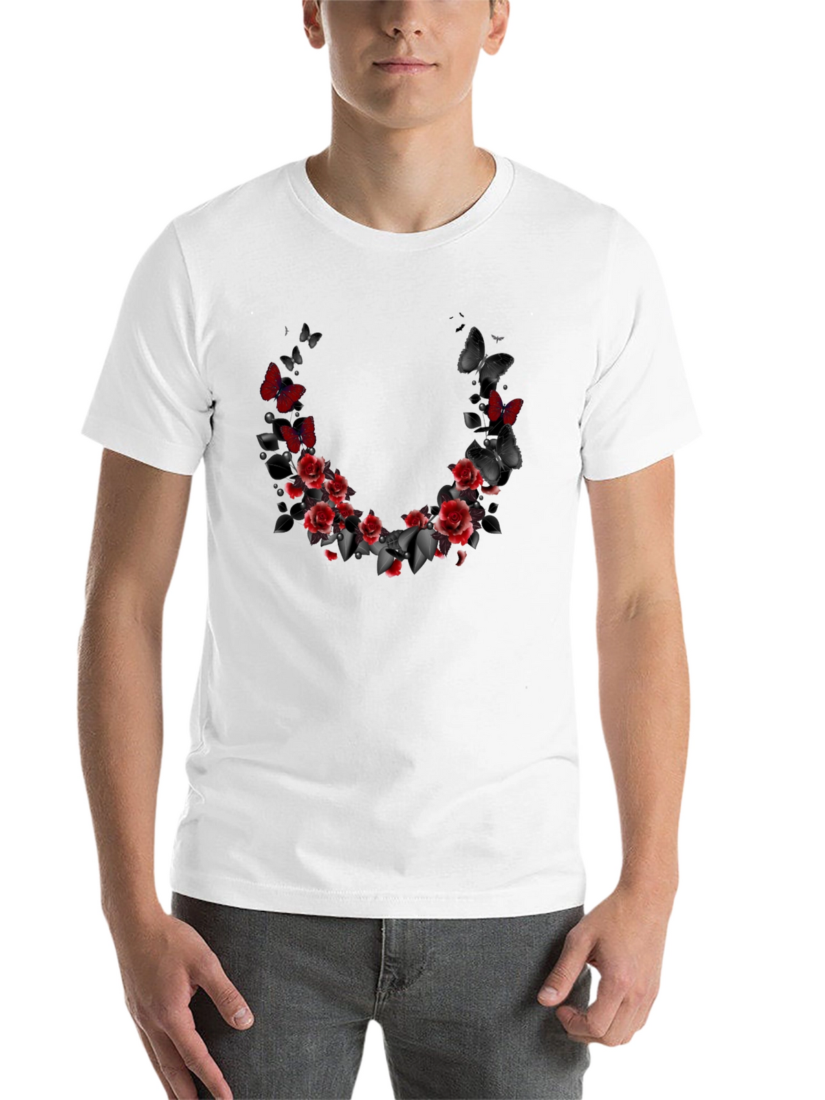 Floral Butterfly T-Shirt - Gothic Rose Design
