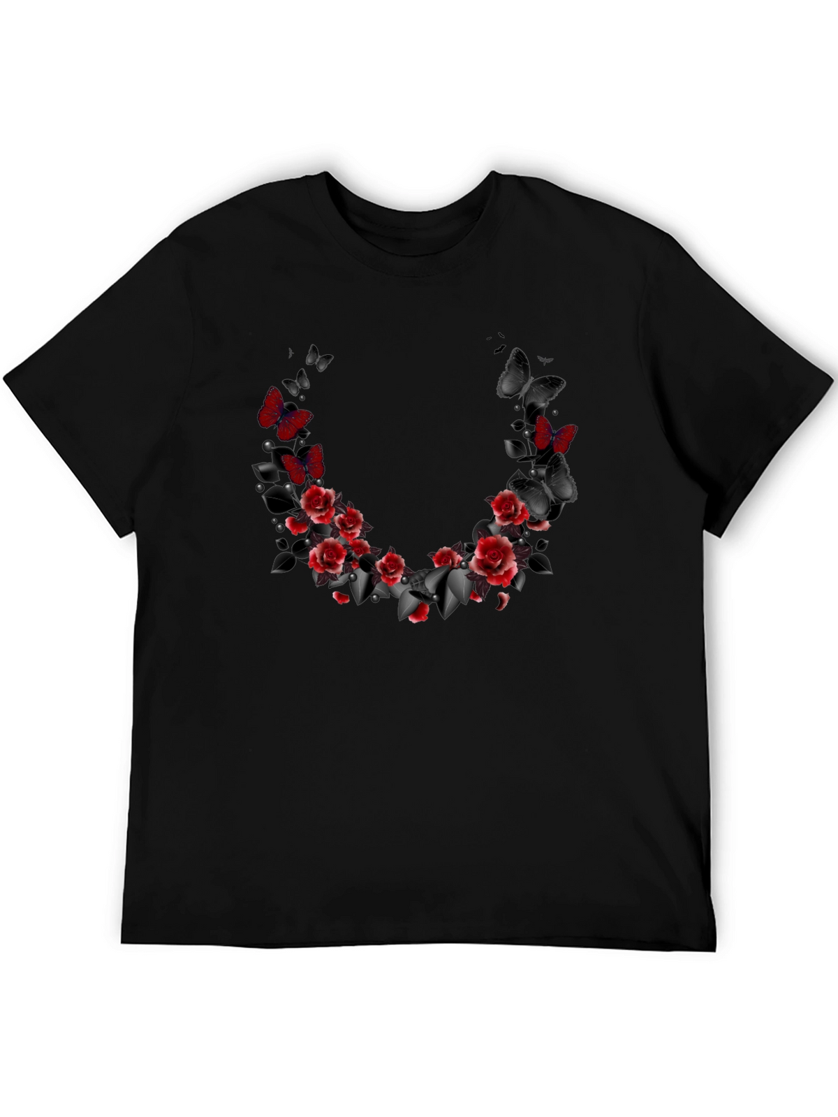 Floral Butterfly T-Shirt - Gothic Rose Design