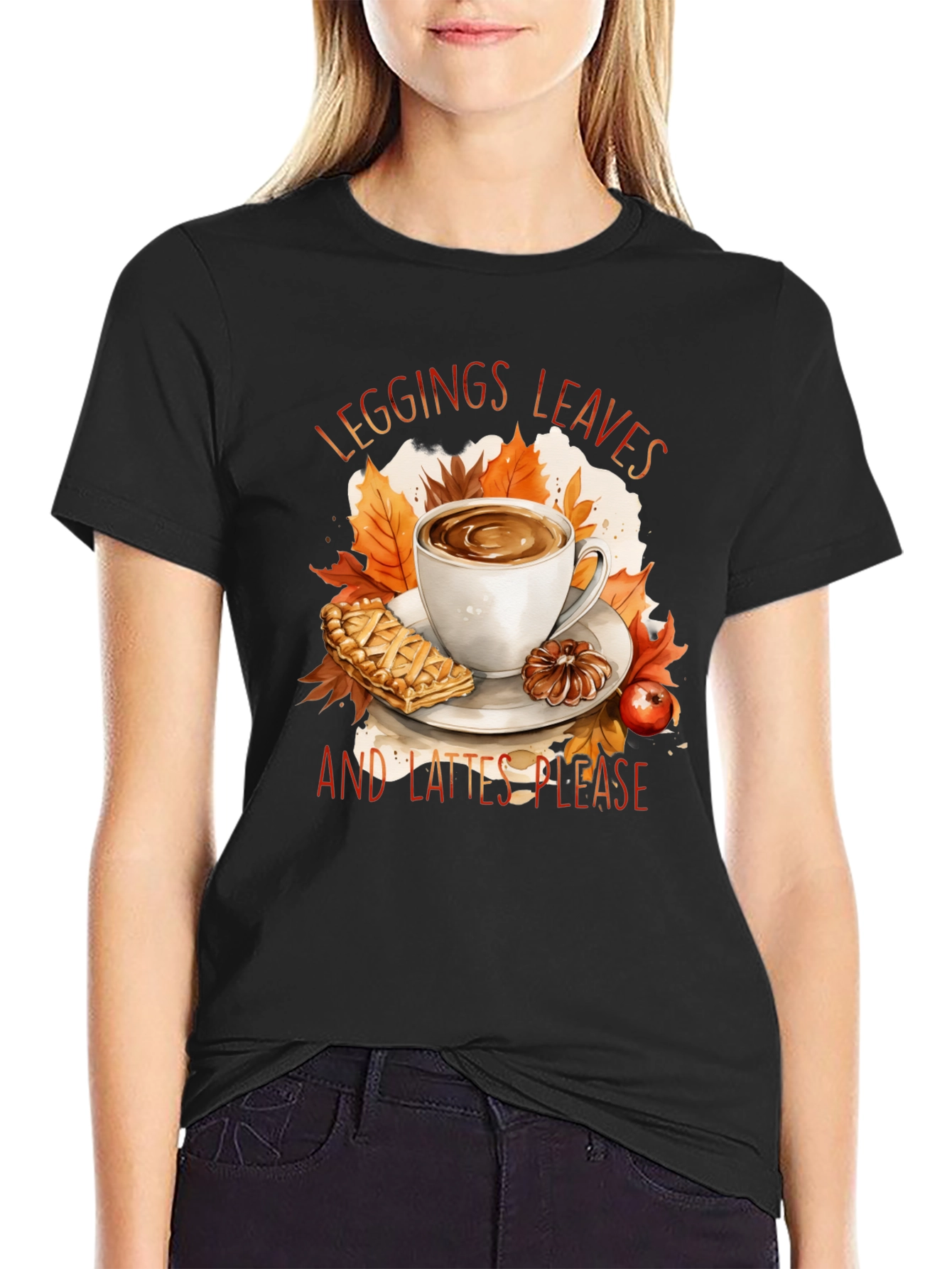 Leggings Leaves and Lattes Please T-Shirt